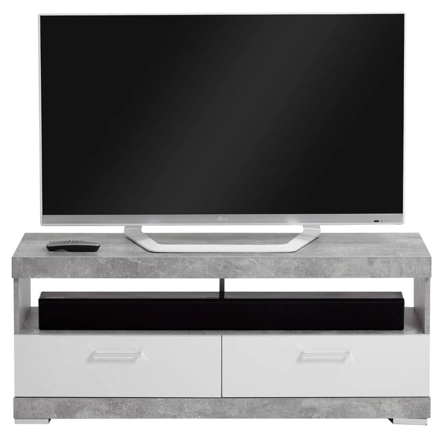 FMD- TV Meubel Tv-meubel Cristal - 120cm - Wit- Grijs- Betonlook - Kast