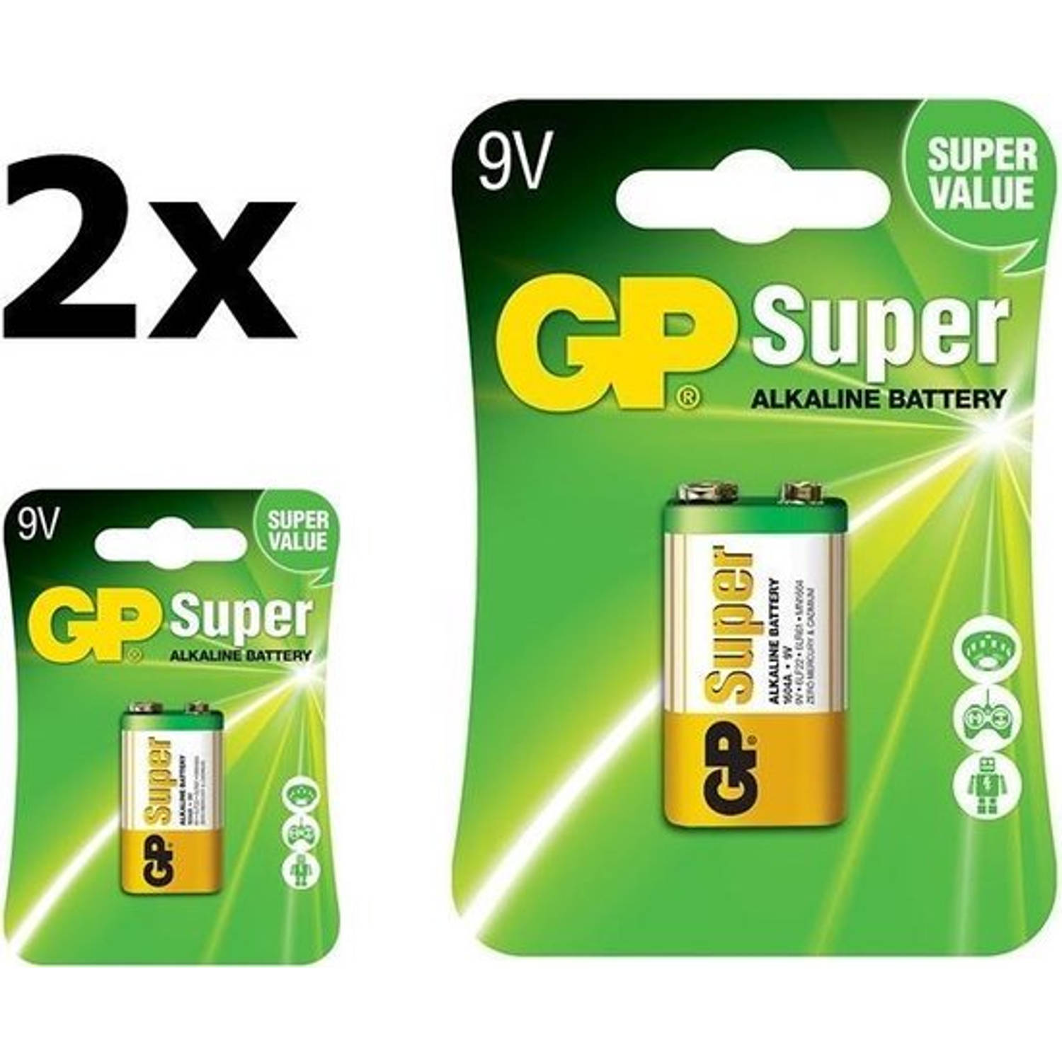 2 Stuks (2 Blister A 1st) Gp Super Alkaline 6lr61-9v Batterij