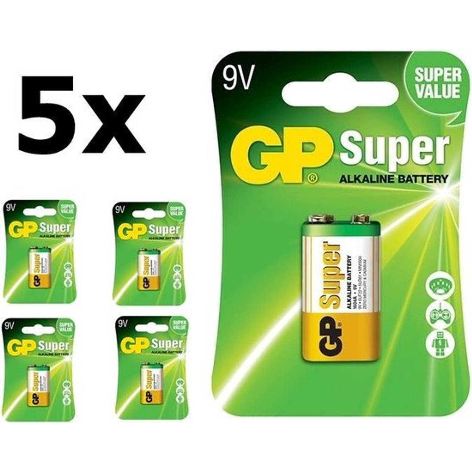 5 Stuks (5 Blister A 1st) Gp Super Alkaline 6lr61-9v Batterij