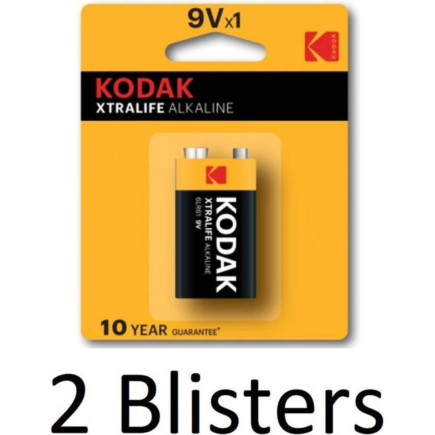 2 Stuks (2 Blisters a 1 st) Kodak XTRALIFE alkaline 9V