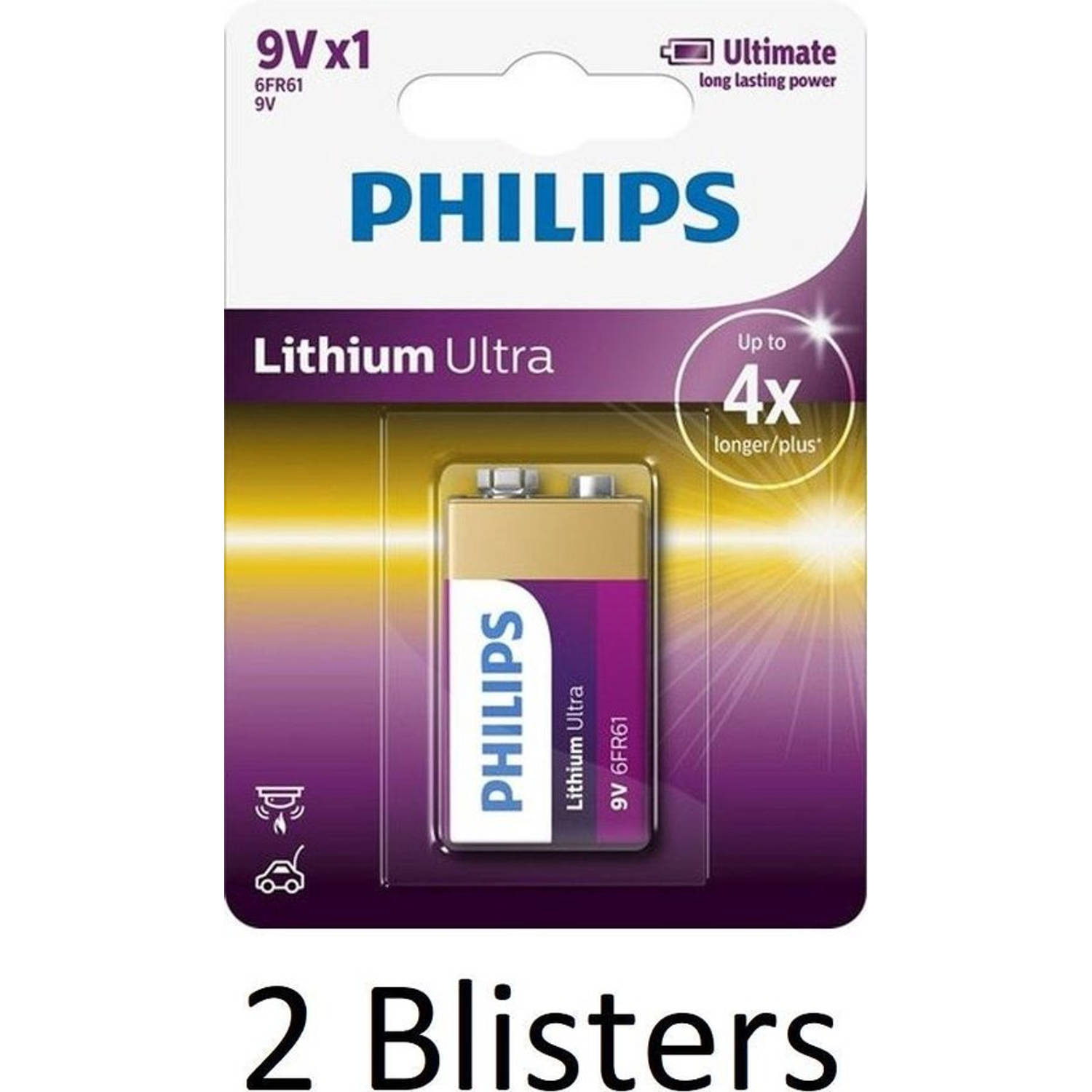 2 Stuks (2 Blisters A 1 St) Philips 9v Lithium Ultra Batterij