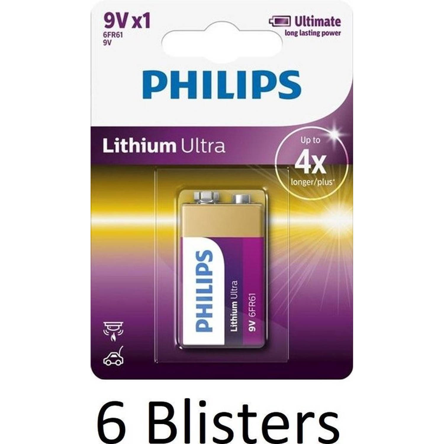 6 Stuks (6 Blisters A 1 St) Philips 9v Lithium Ultra Batterij