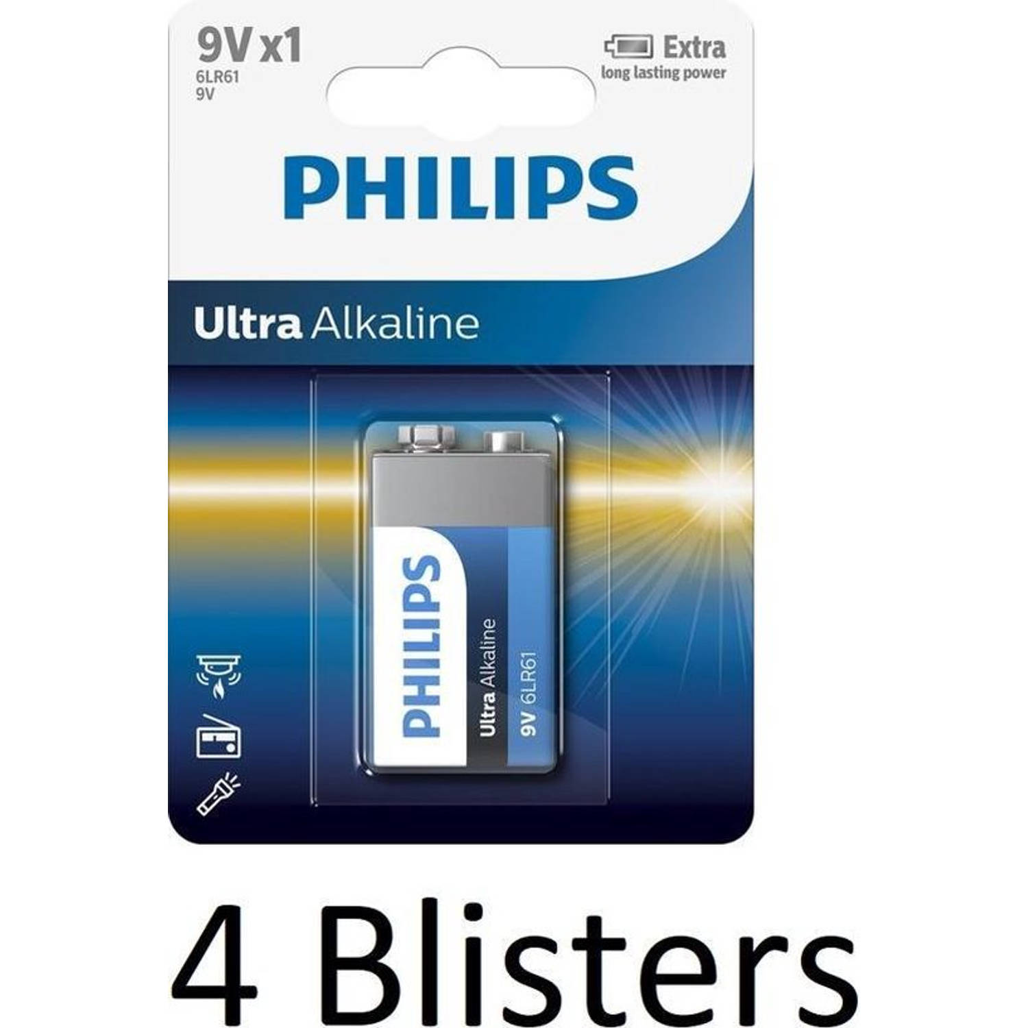4 Stuks (4 Blisters a 1 st) Philips 6LR61 - 9V batterij