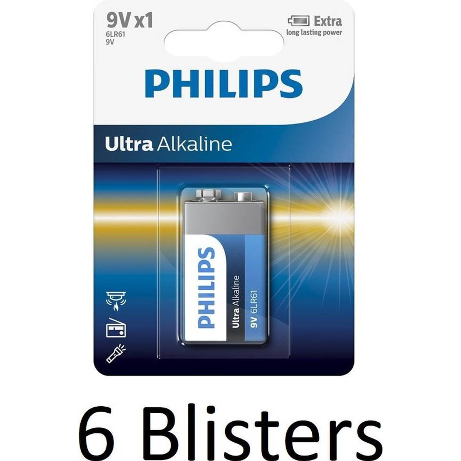 6 Stuks (6 Blisters A 1 St) Philips Ultra Alkaline 9v