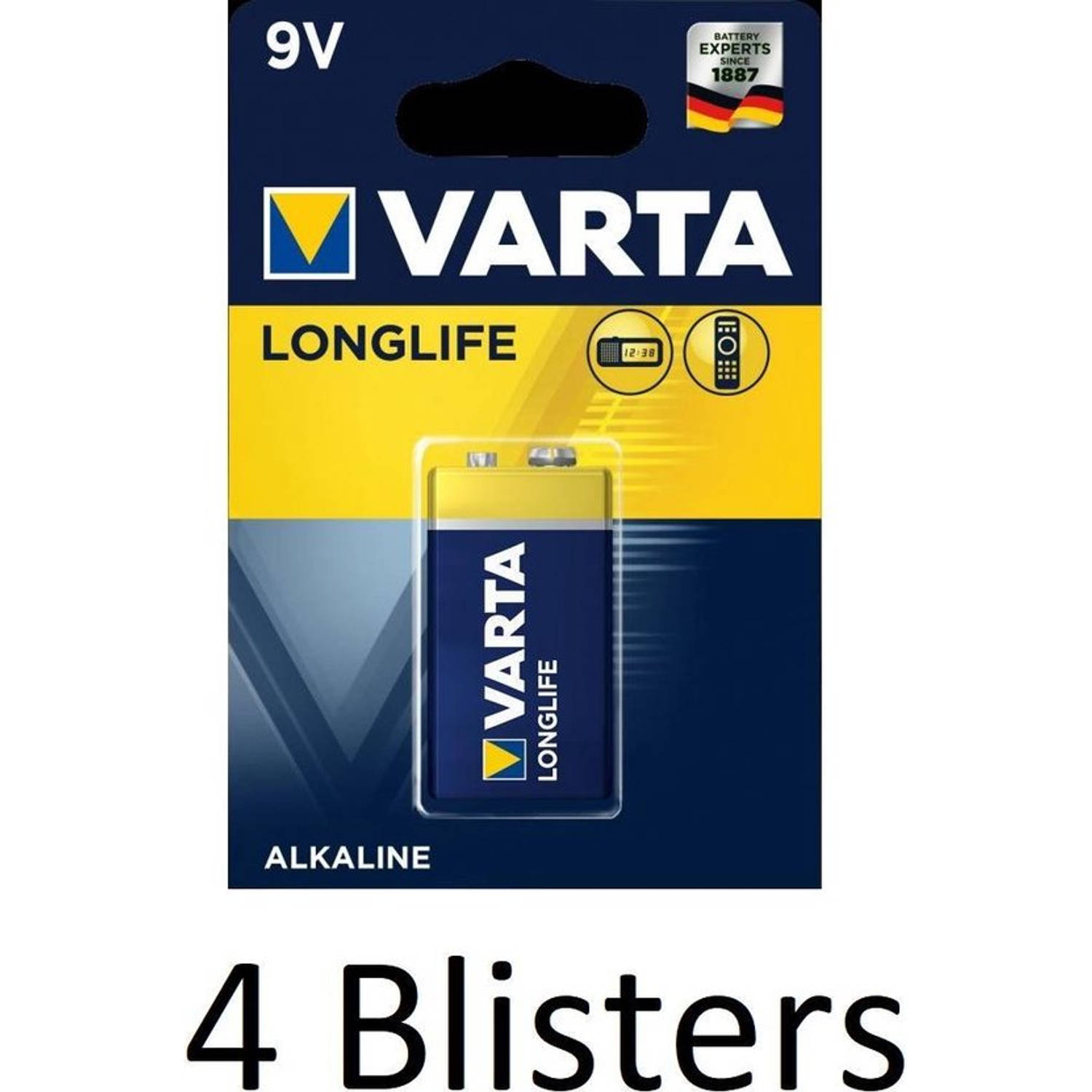 4 Stuks (4 Blisters a 1 st) Varta Longlife Extra 9V-Block