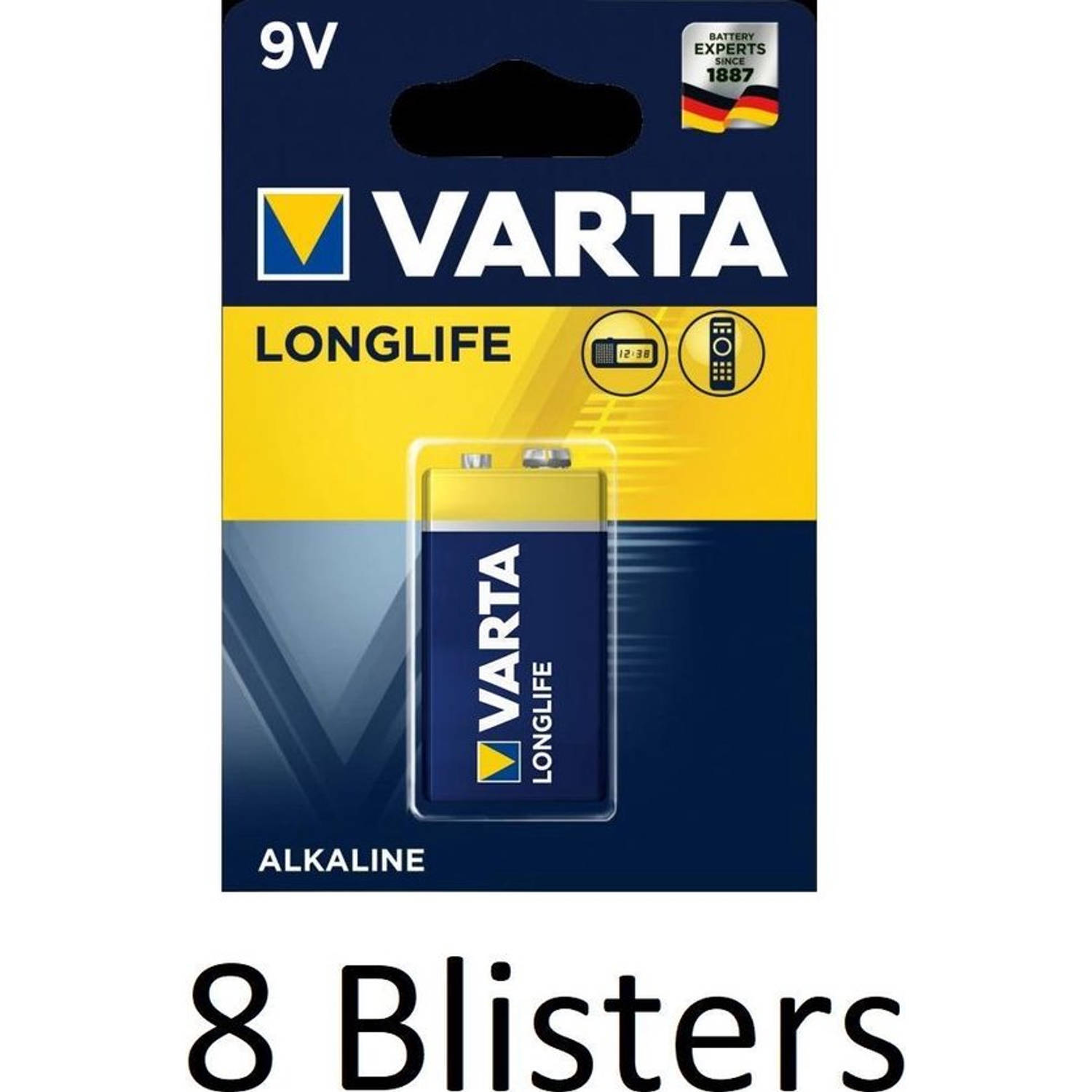 8 Stuks (8 Blisters a 1 st) Varta Longlife Extra 9V-Block
