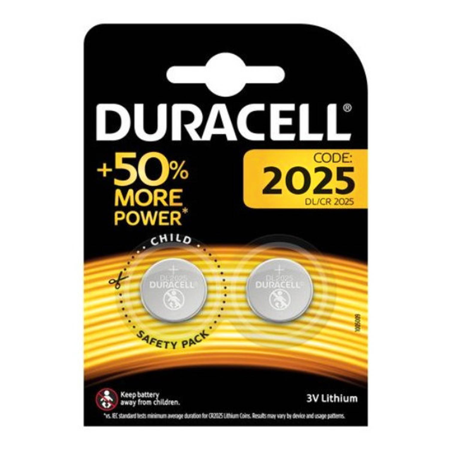 Batterij Duracell knoopcel CR2025 lithium Ø20mm 3V-170mAh