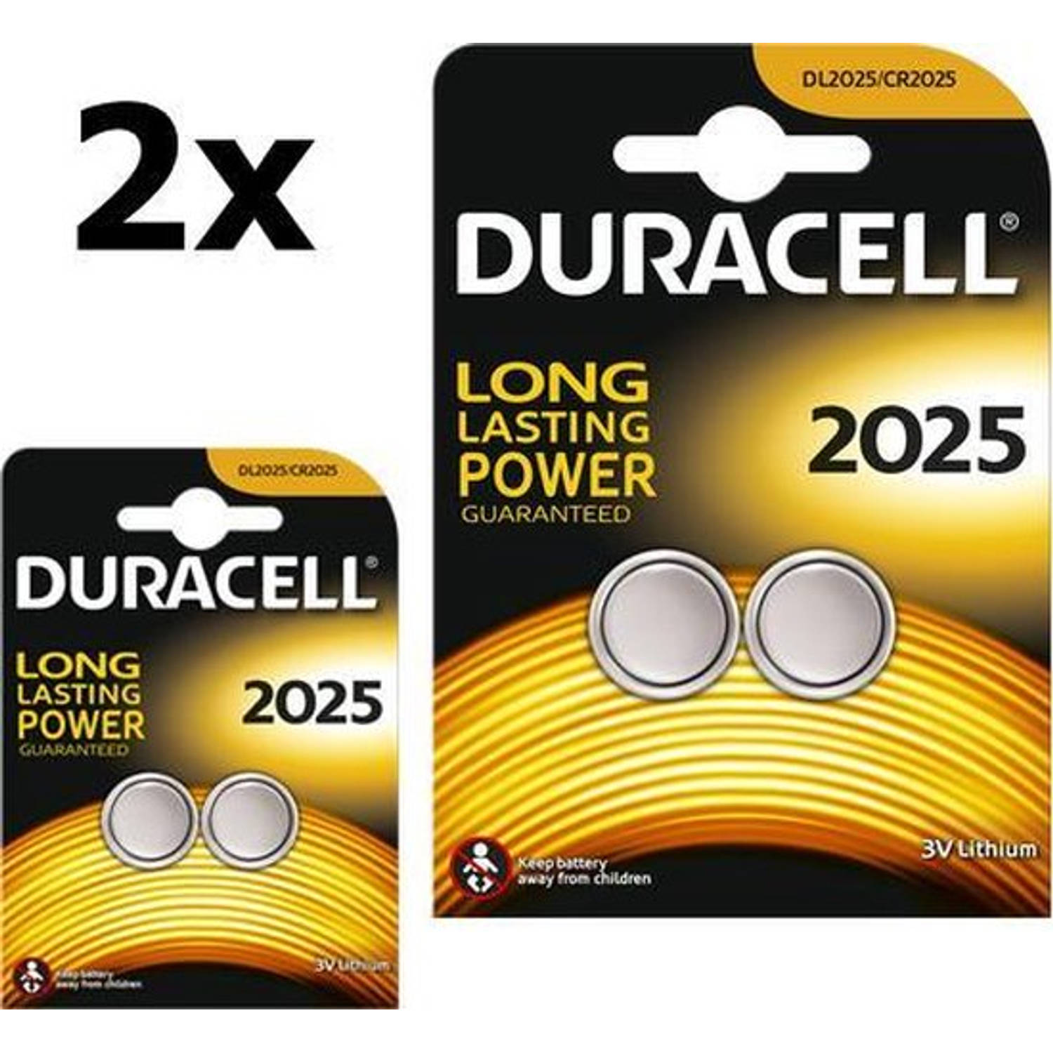 4 Stuks (2 Blister a 2St) Duracell CR2025 3V lithium knoopcel batterij