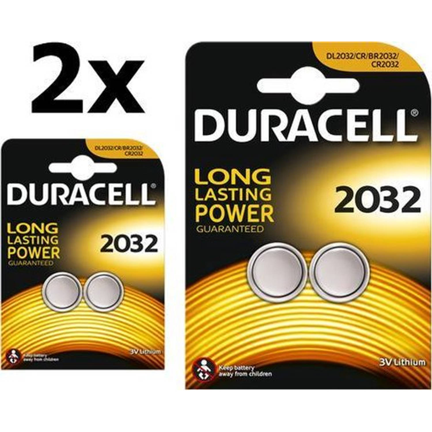 4 Stuks (2 Blisters a 2st) - Duracell CR2032 3V lithium knoopcel batterij