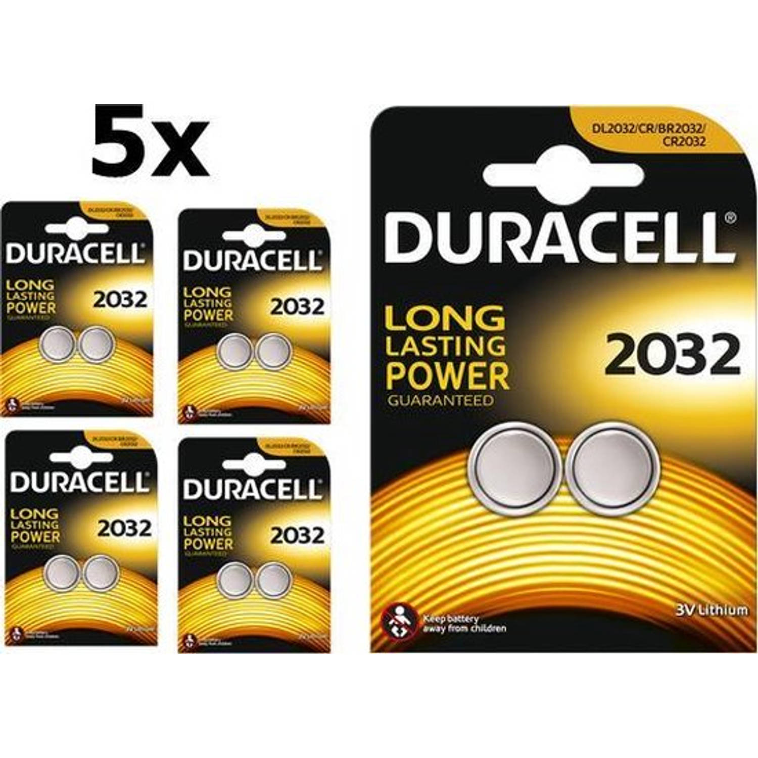 10 Stuks (5 Blister a 2st) Duracell CR2032 3V lithium knoopcel batterij