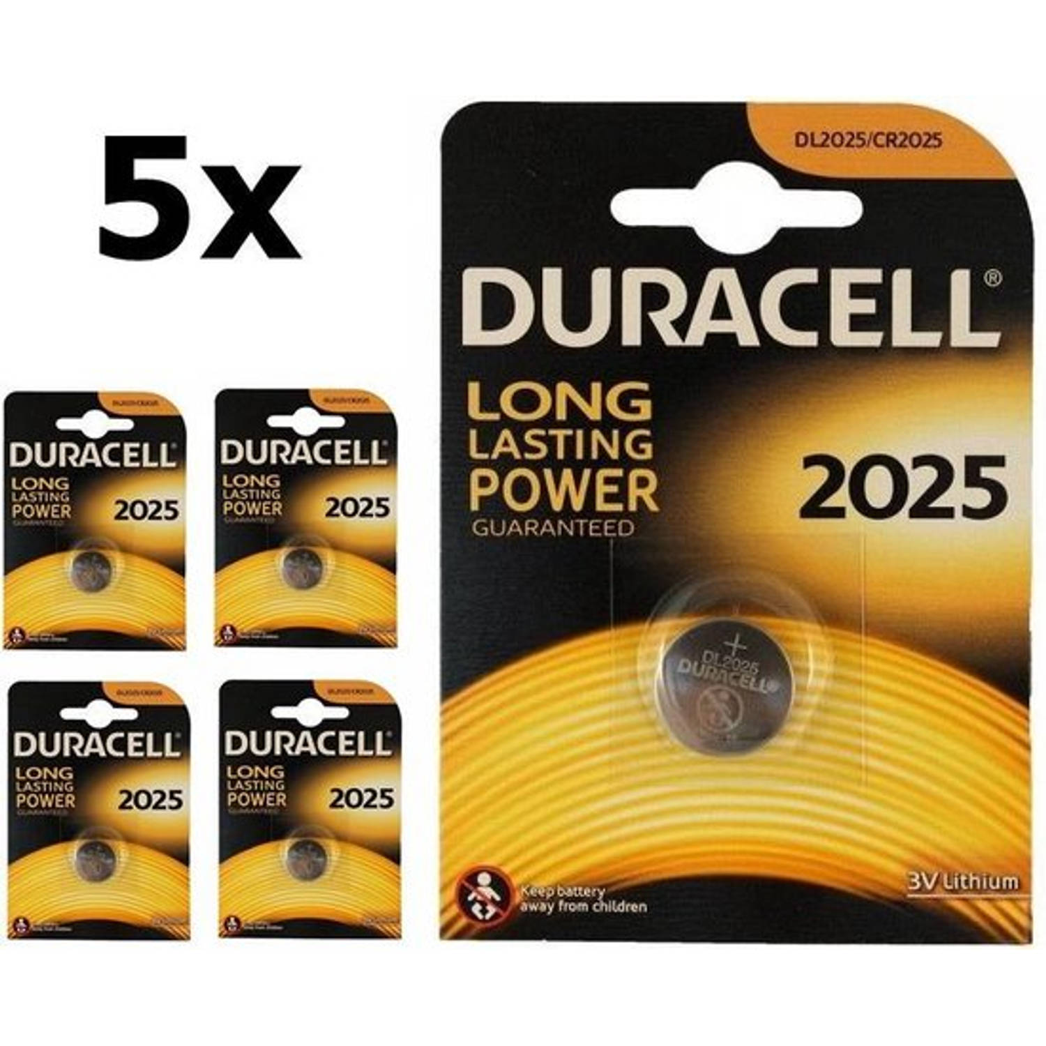 5 Stuks Duracell CR2025 3V lithium knoopcel batterij