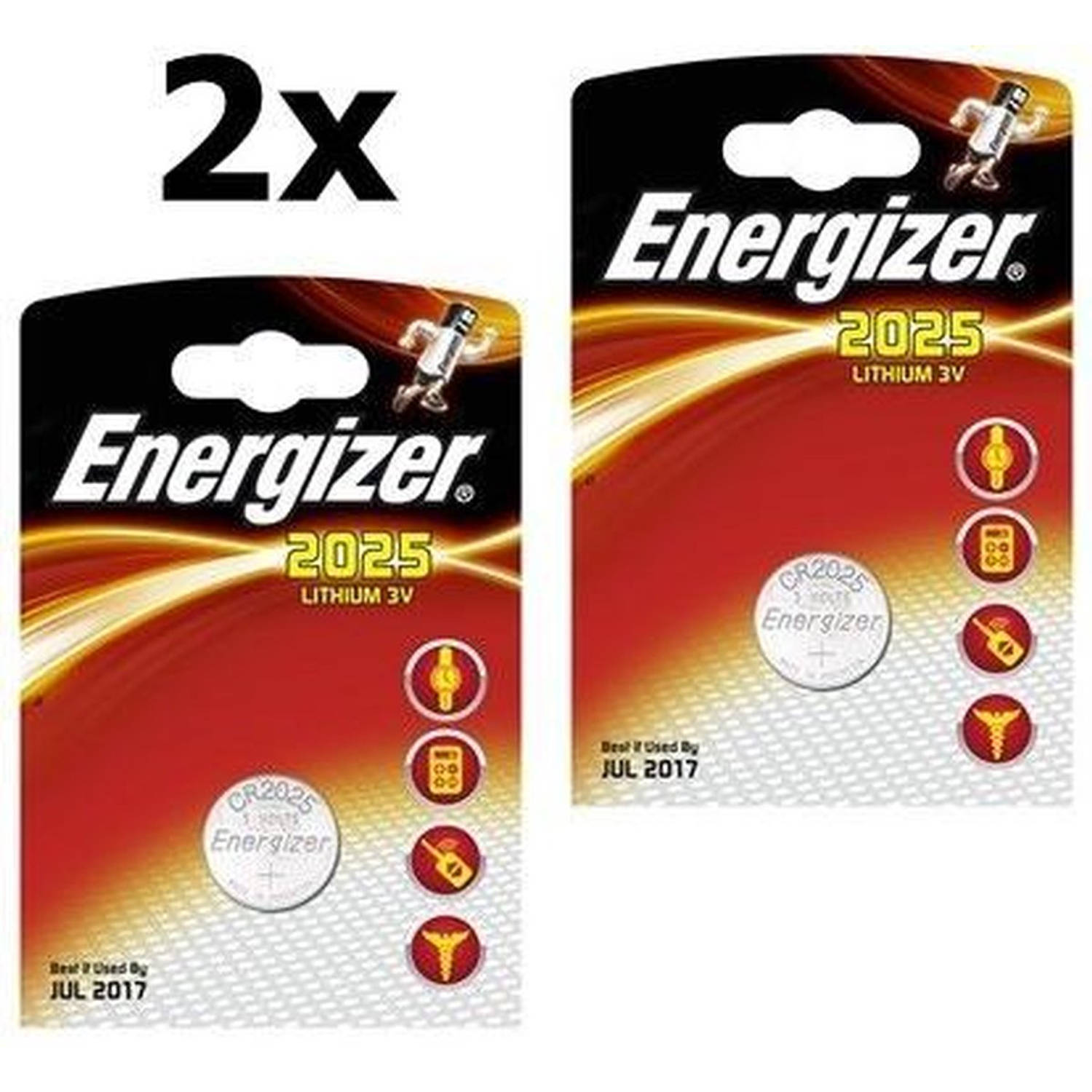 2 Stuks (2 Blister a 1st) Energizer CR2025 3v lithium knoopcel batterij