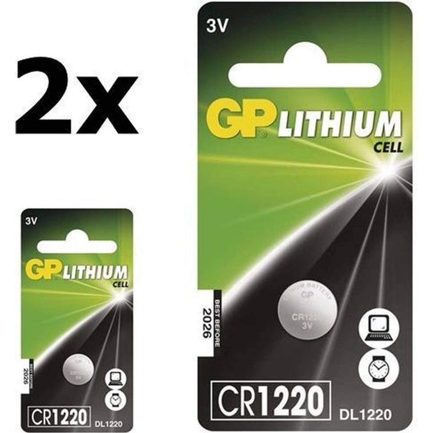 2 Stuks - GP CR1220 3V 40mAh lithium knoopcelbatterij