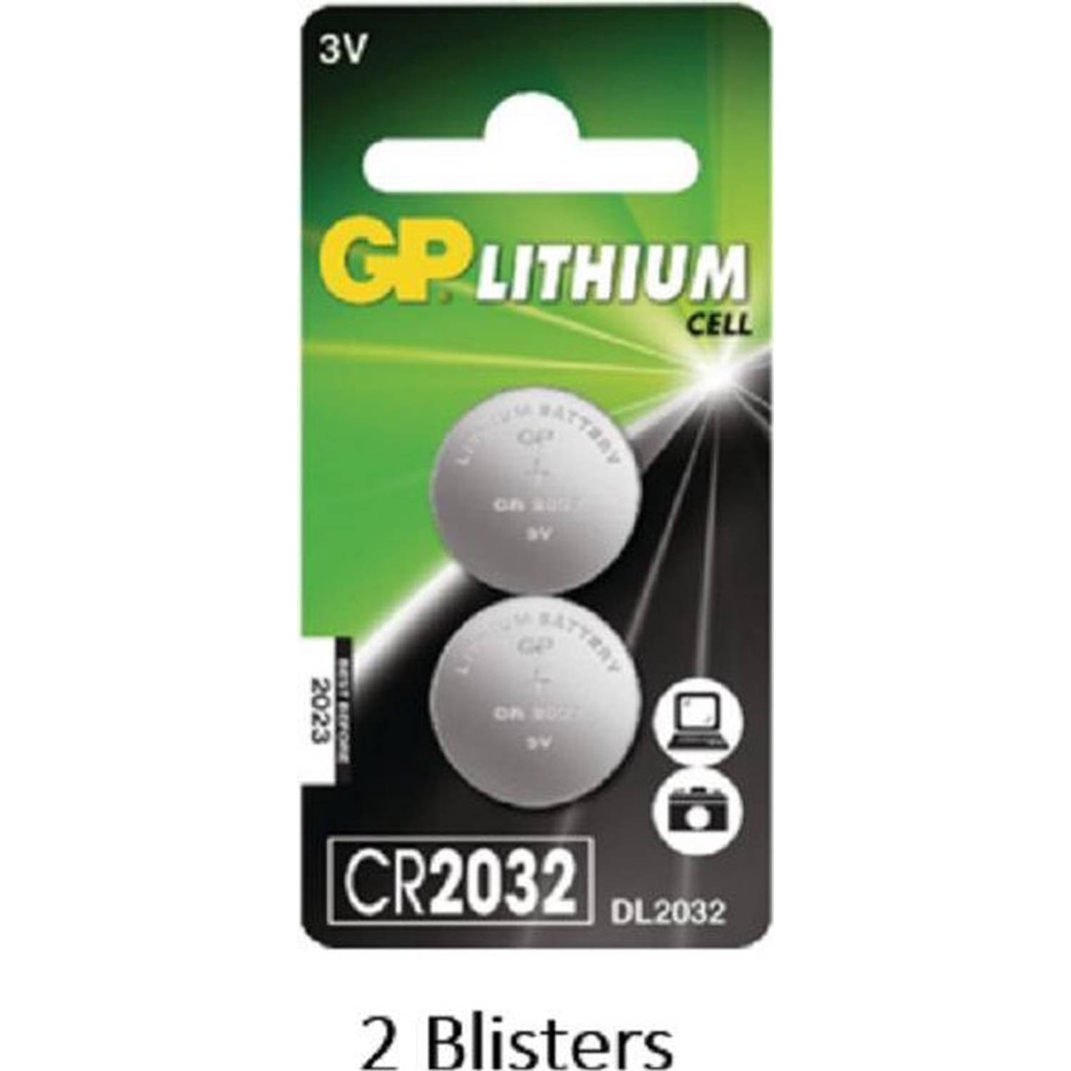 4 stuks (2 blisters a 2 stuks) GP Lithium Cell CR2032 batterij 3V