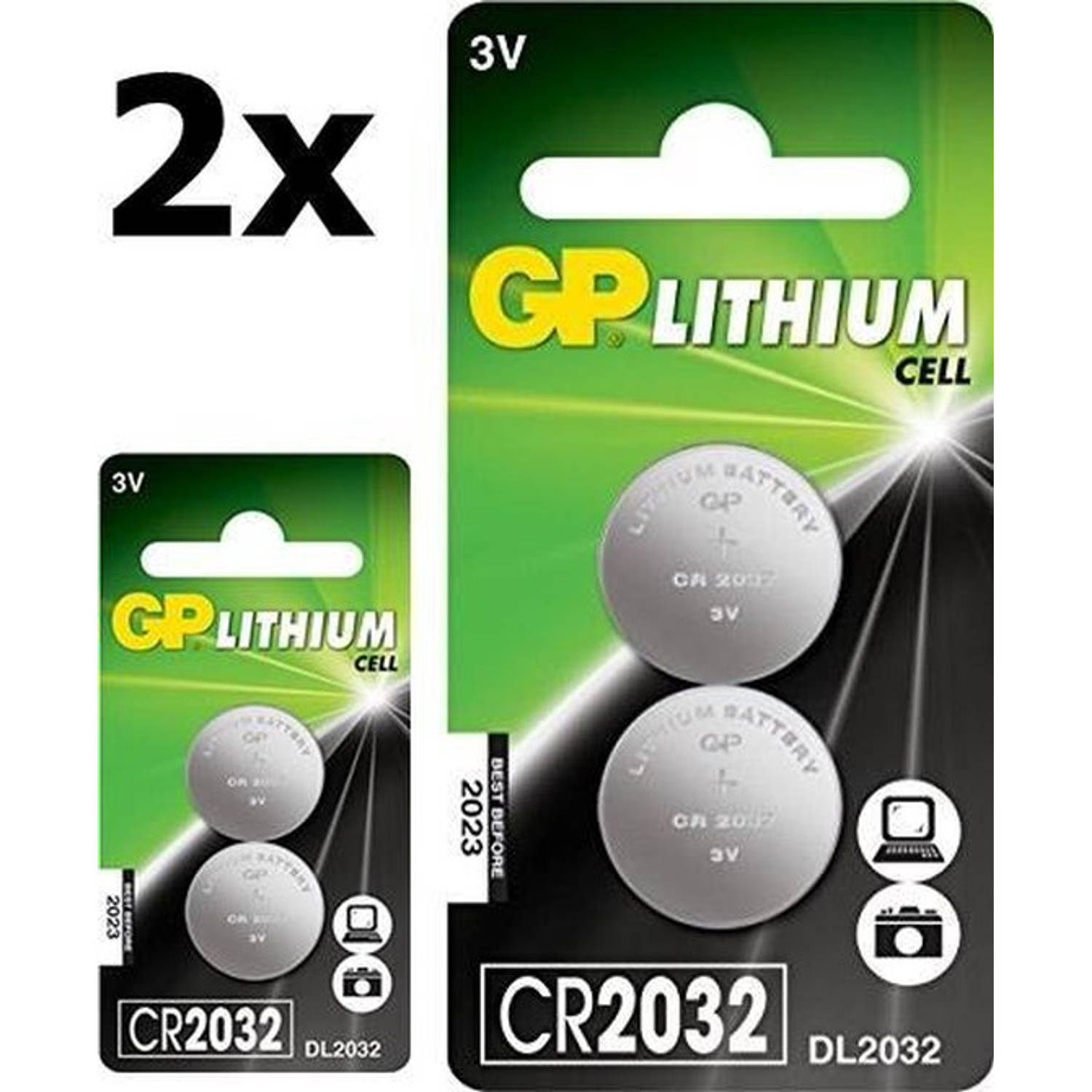 4 Stuks (2 Blister a 2st) GP CR2032 210mAh 3V lithium batterij
