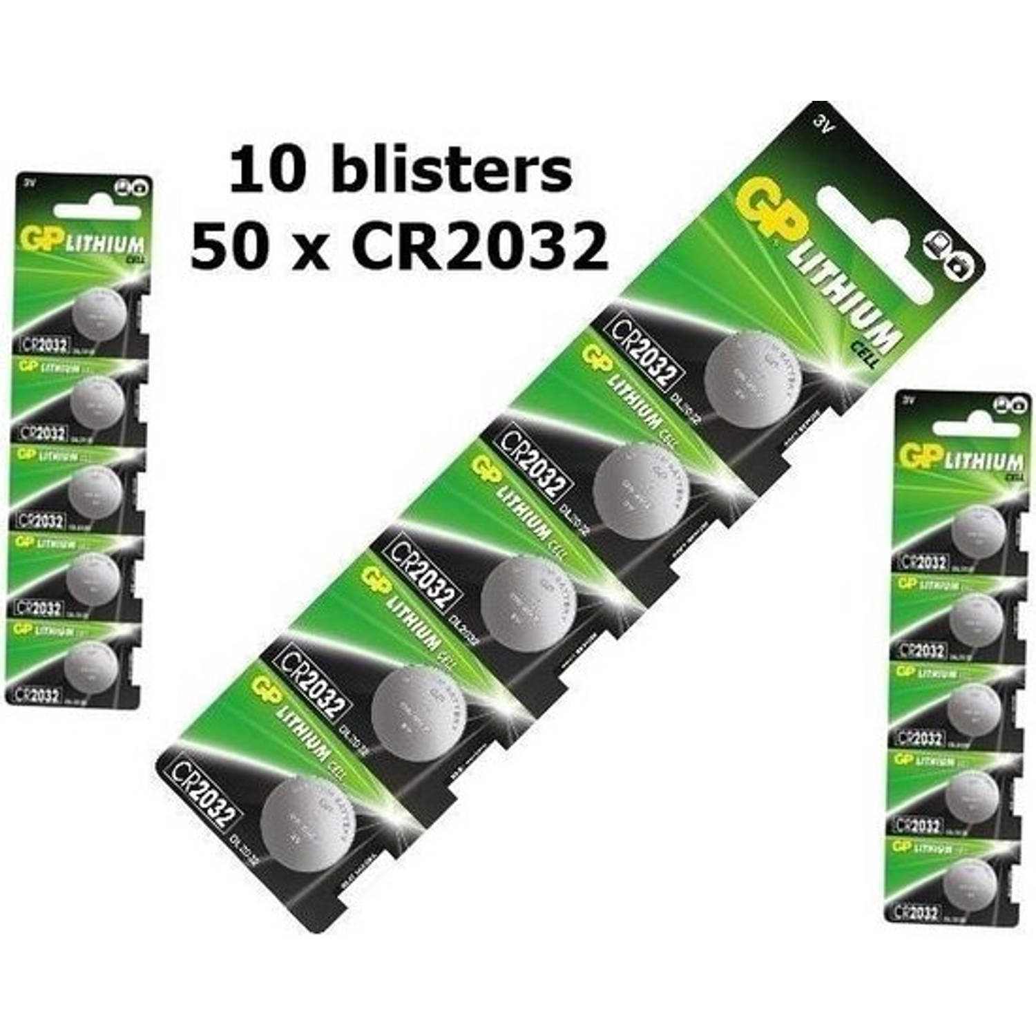 10 Blisters (50x) Gp Cr2032 Lithium Batterij