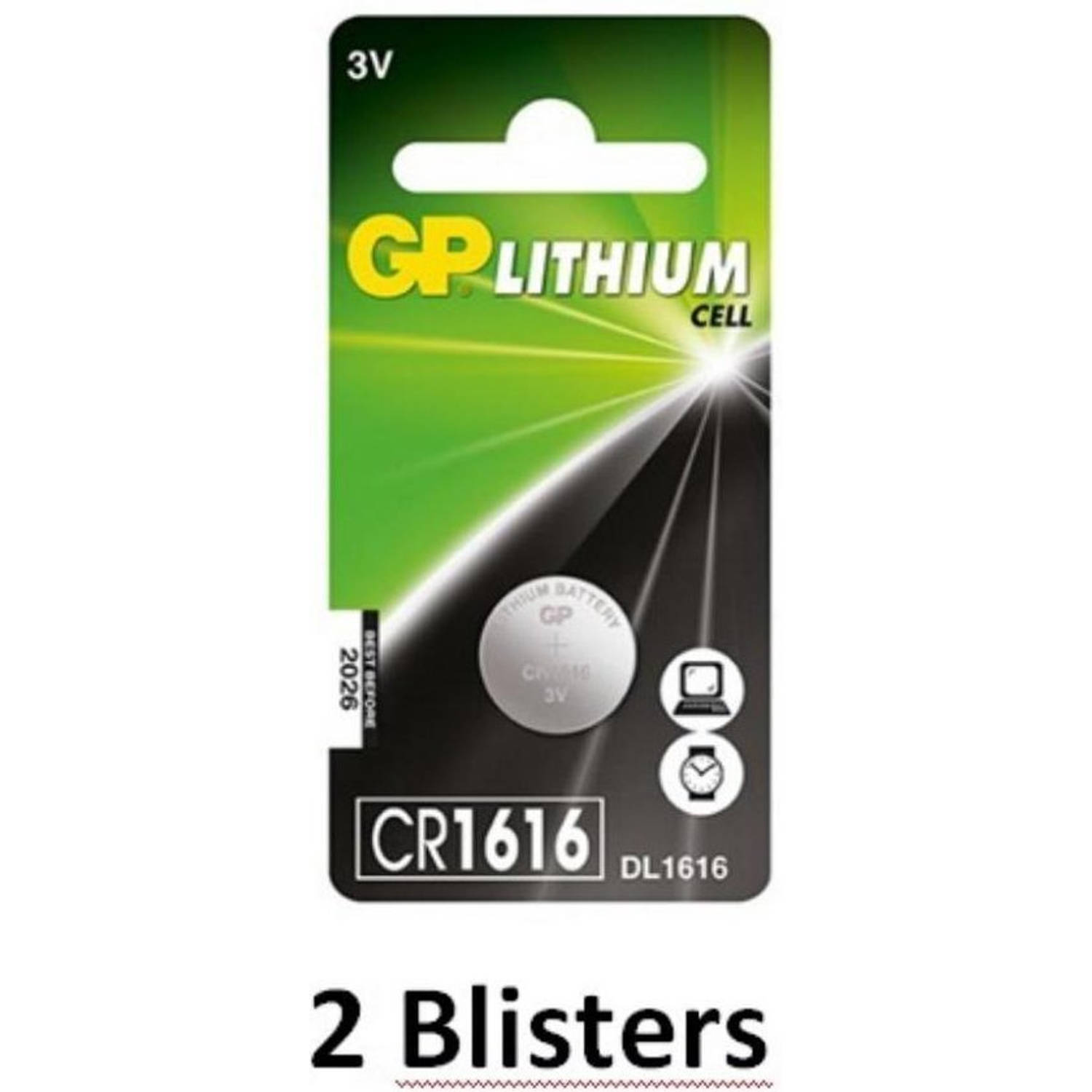 2 stuks (2 blisters a 1 stuks) GP Lithium knoopcel CR1616