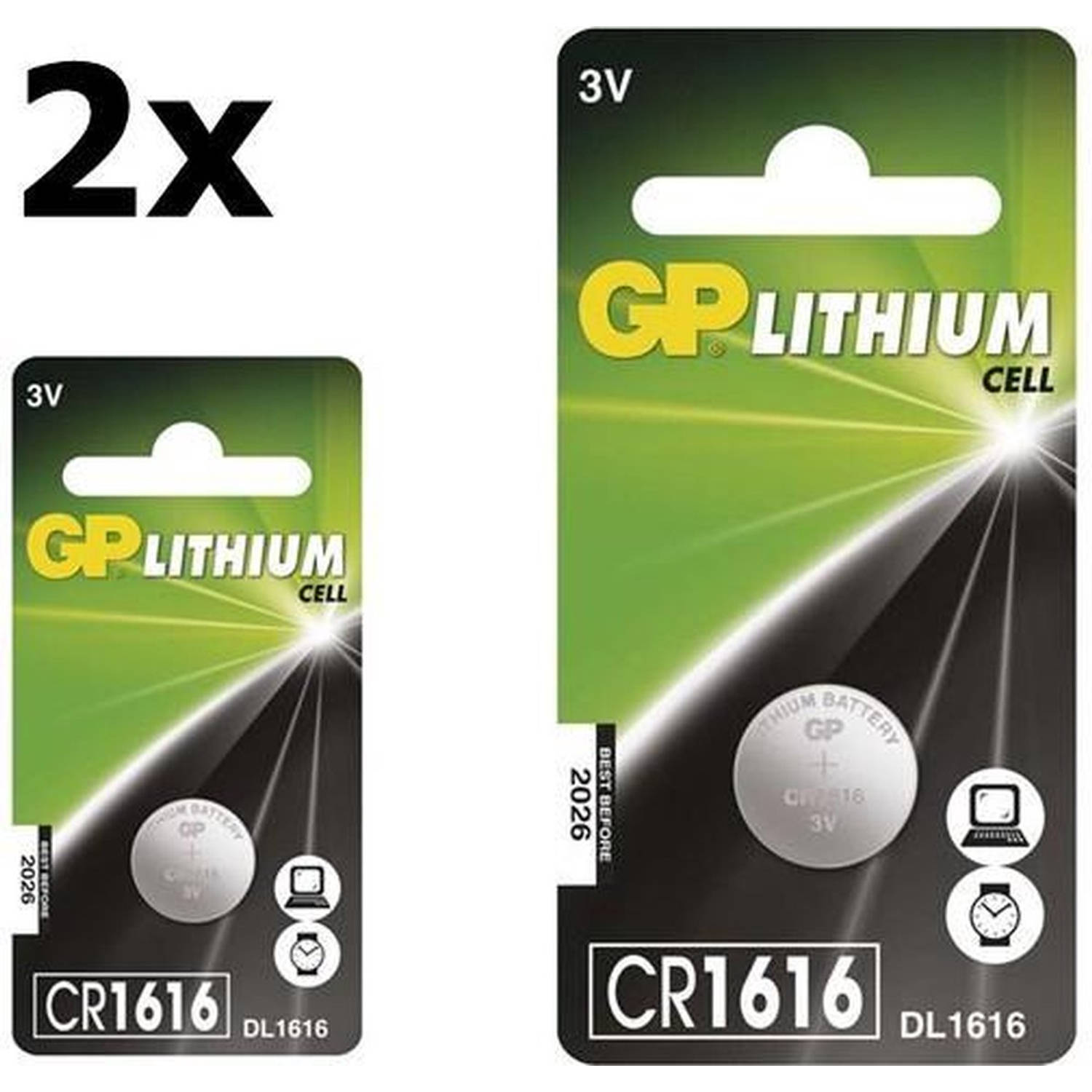 2 Stuks GP CR1616 3v lithium knoopcelbatterij