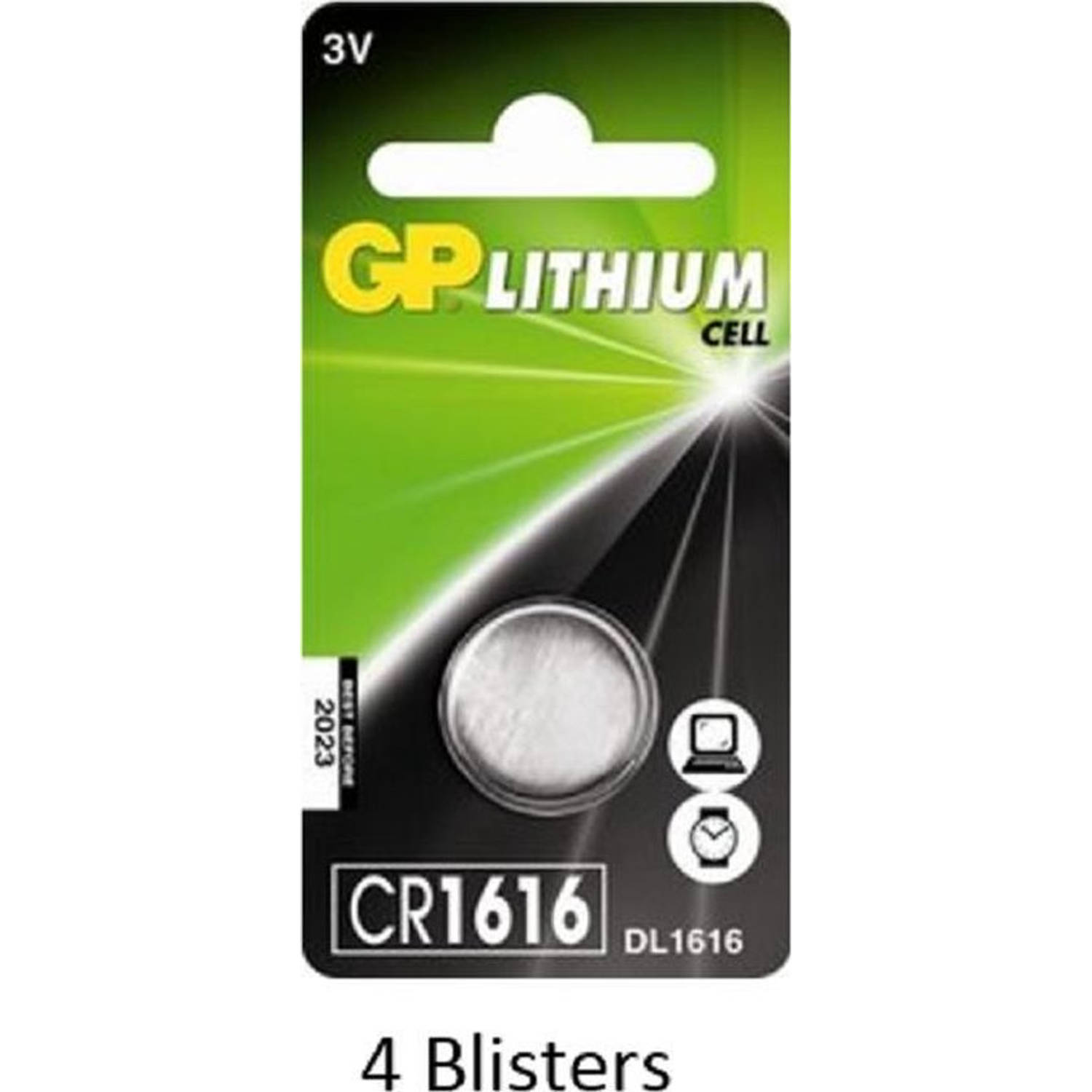 4 stuks (4 blisters a 1 stuks) GP Lithium knoopcel CR1616