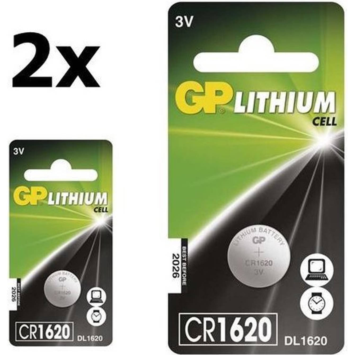 2 Stuks GP CR1620 3v lithium knoopcelbatterij