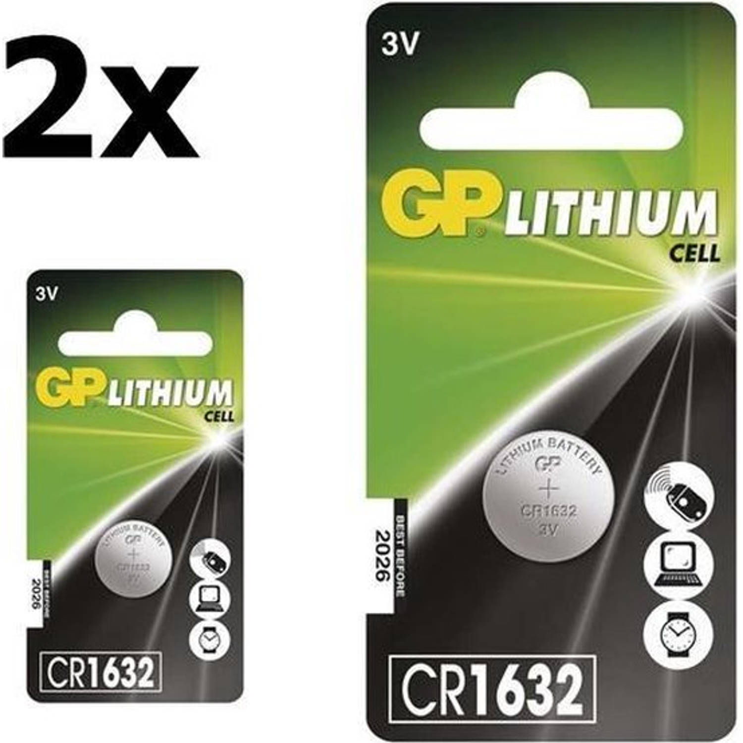 2 Stuks (2 Blister ) GP CR1632 125mAh 3V Lithium Knoopcel Batterij