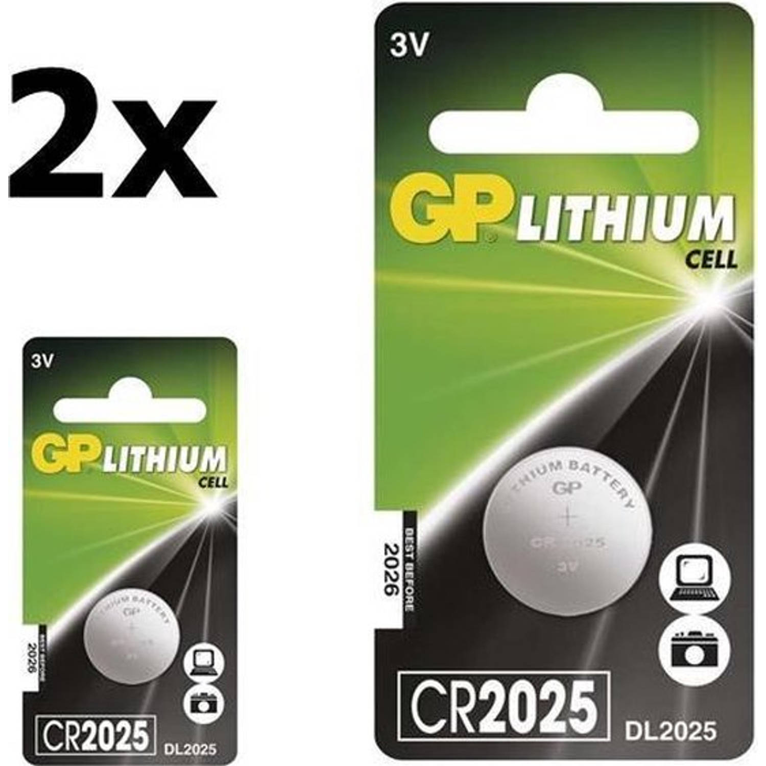 2 Stuks (2 Blister a 1st) GP CR2025 3v lithium knoopcel batterij