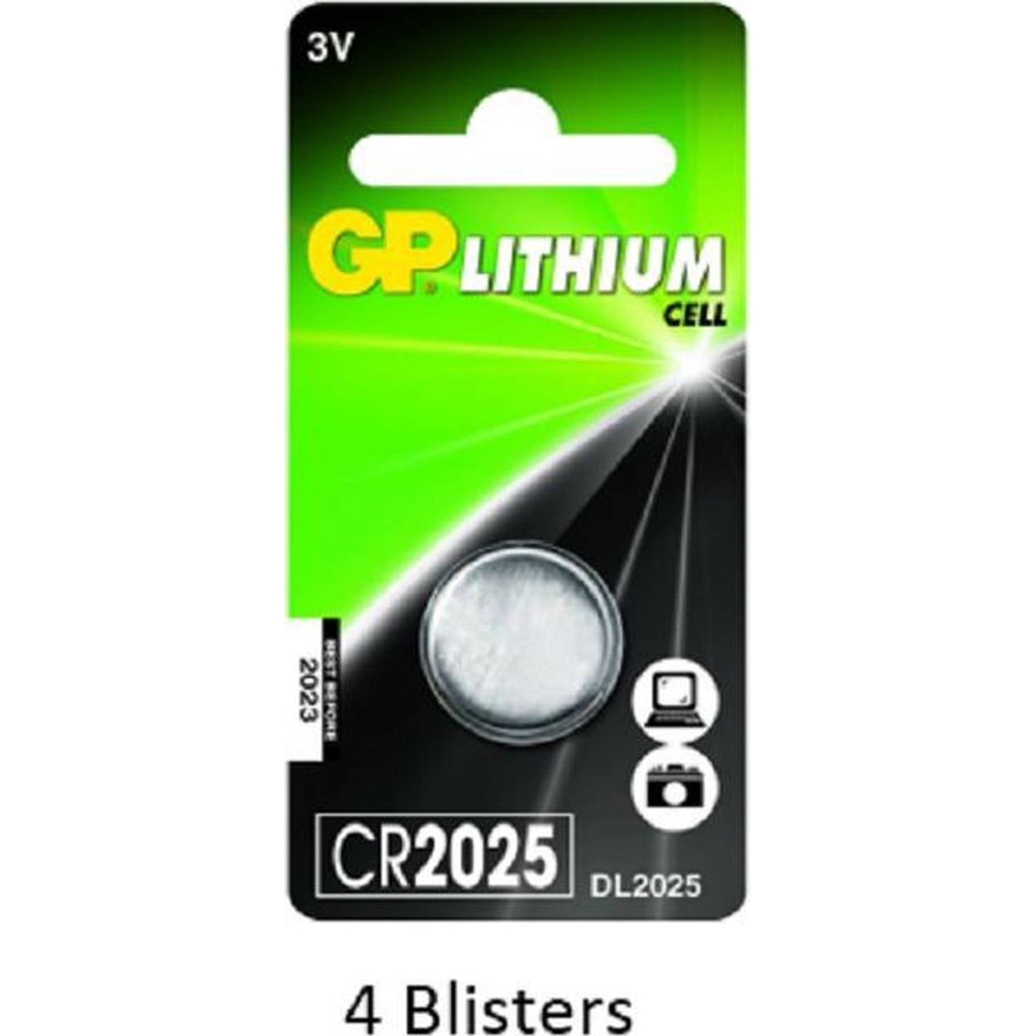 4 stuks (4 blisters a 1 stuks) GP Lithium CR2025 3V