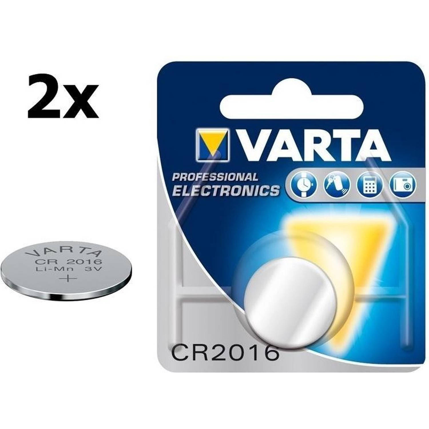 2 Stuks - Varta CR2016 Professional Electronics 3V 90mAh Lithium knoopcel