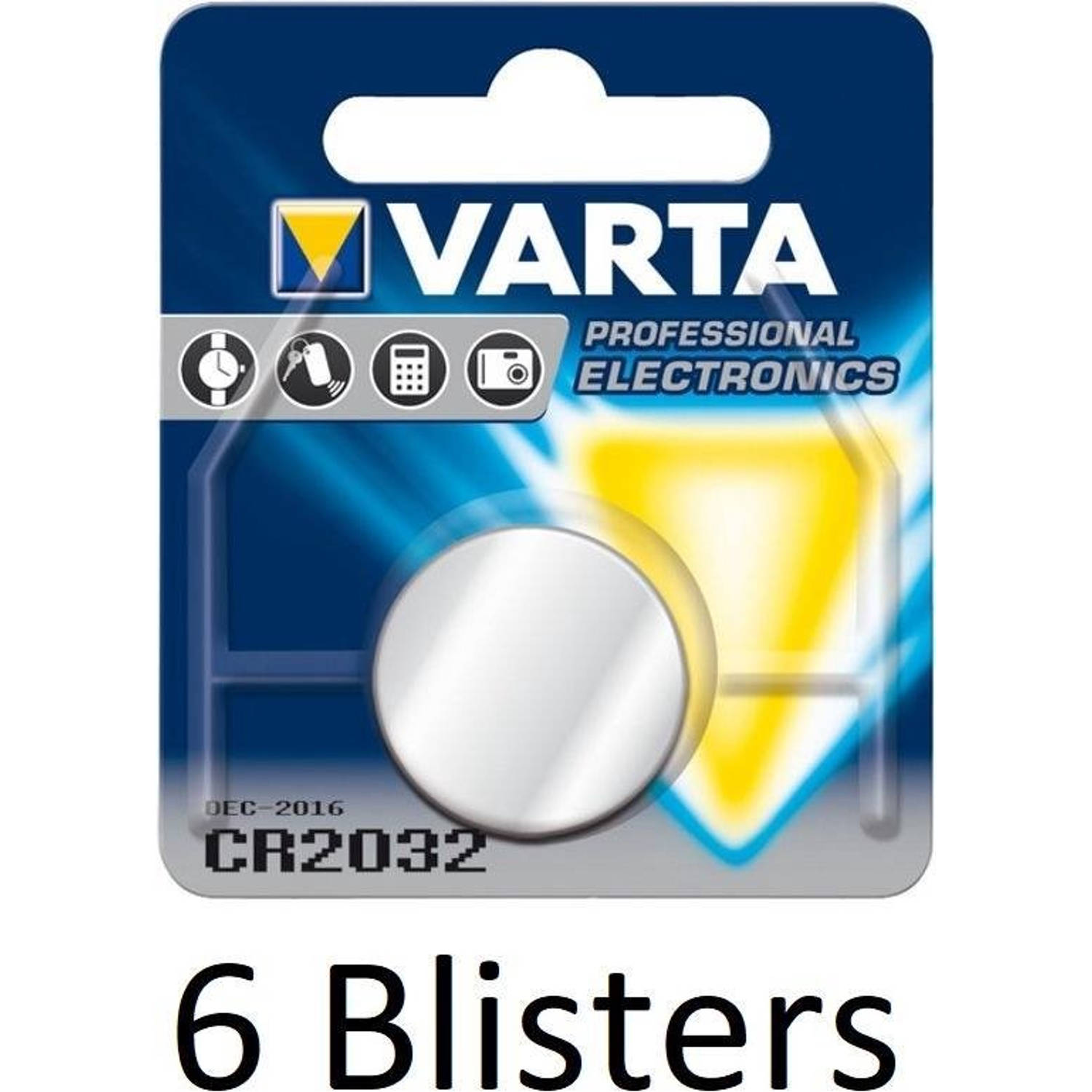 6 stuks (6 blisters a 1 st) Varta CR2032 Wegwerpbatterij Lithium