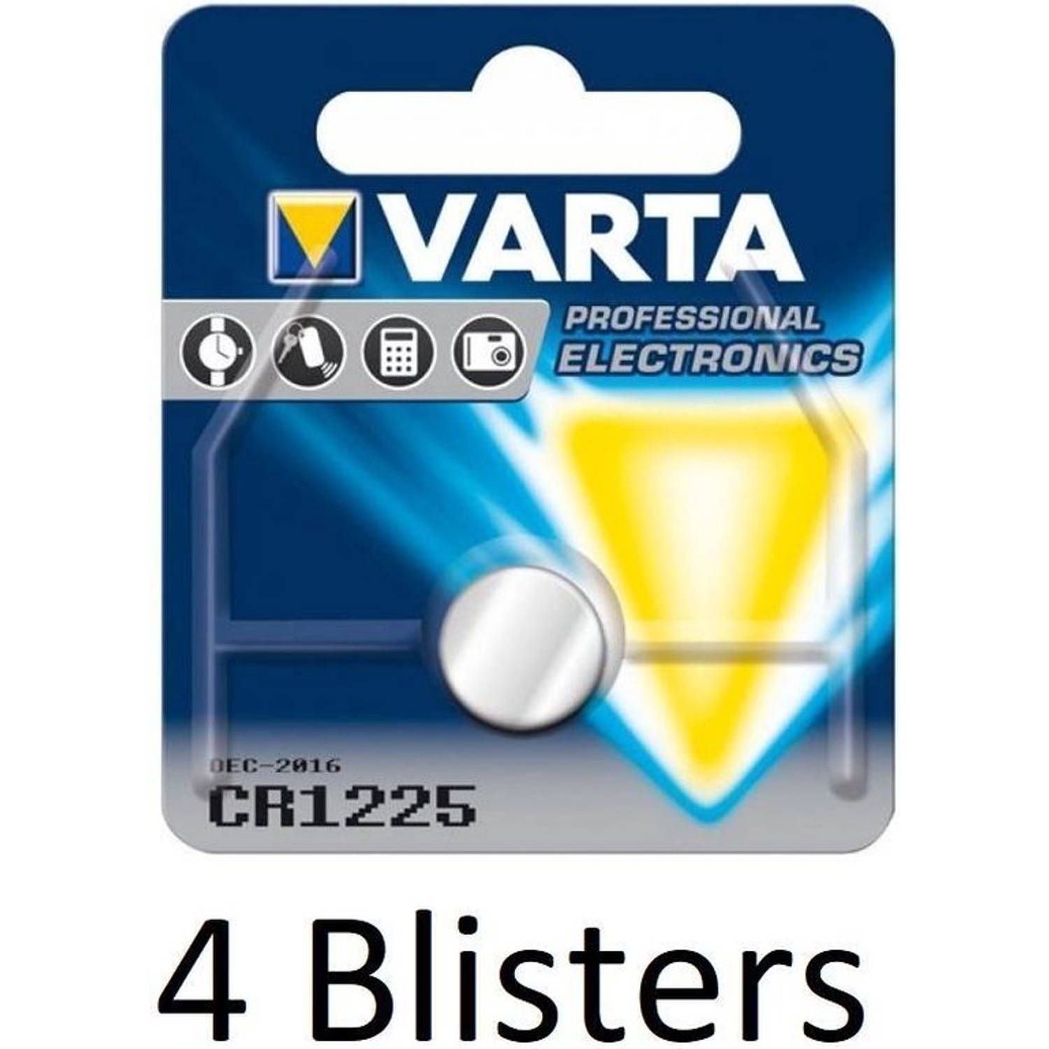 4 stuks (4 blisters a 1 st) Varta CR1225 Wegwerpbatterij Lithium