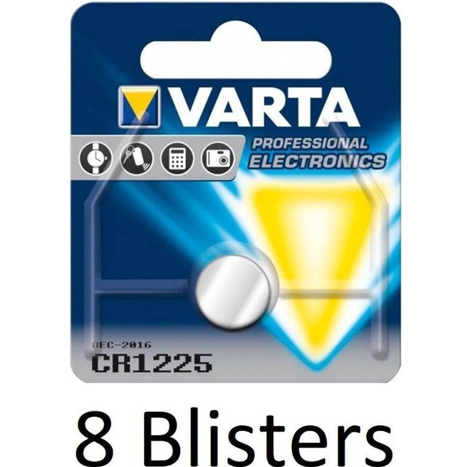 8 stuks (8 blisters a 1 st) Varta CR1225 Wegwerpbatterij Lithium