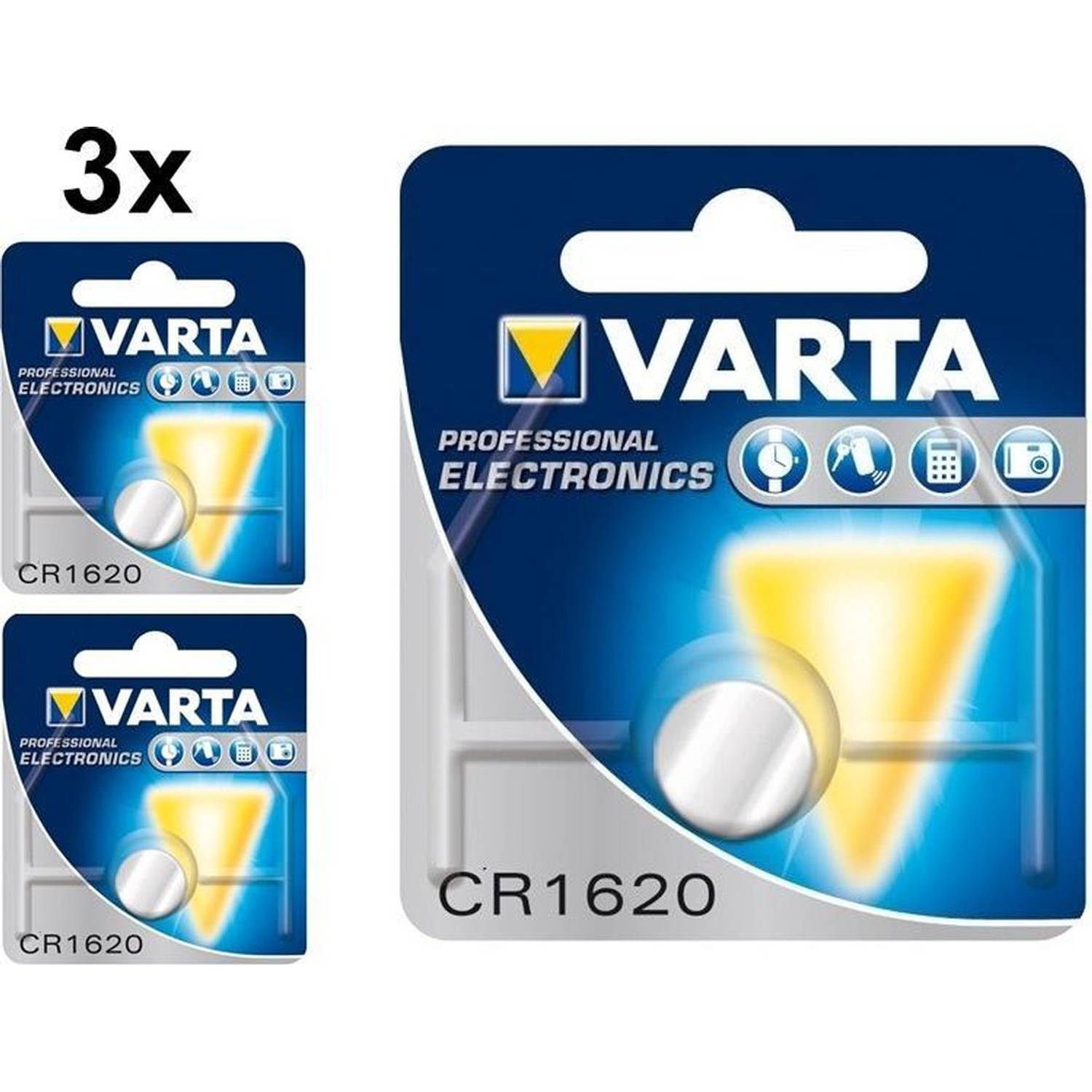 3 Stuks - Varta Professional Electronics CR1620 6620 70mAh 3V knoopcelbatterij