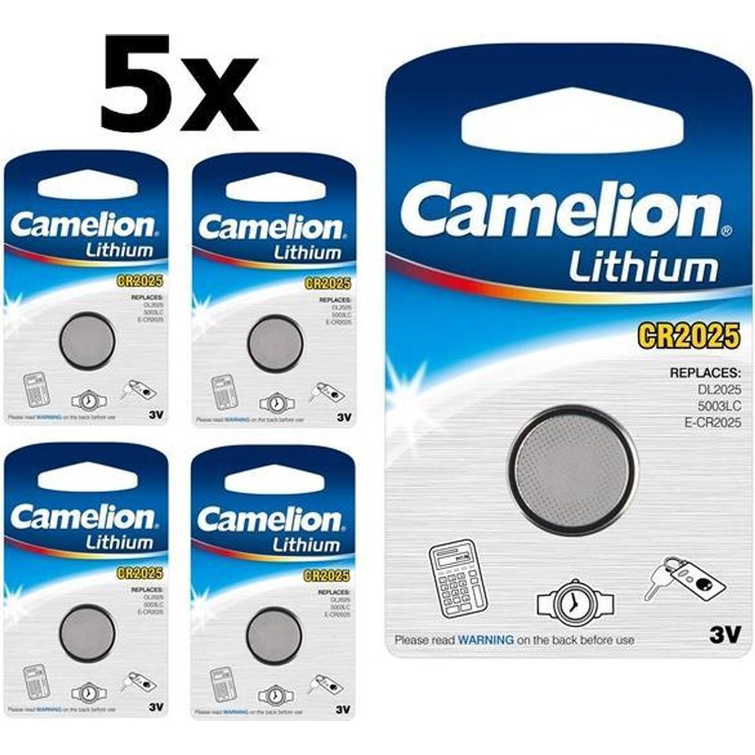 5 Stuks - Camelion CR2025 3v lithium knoopcel batterij