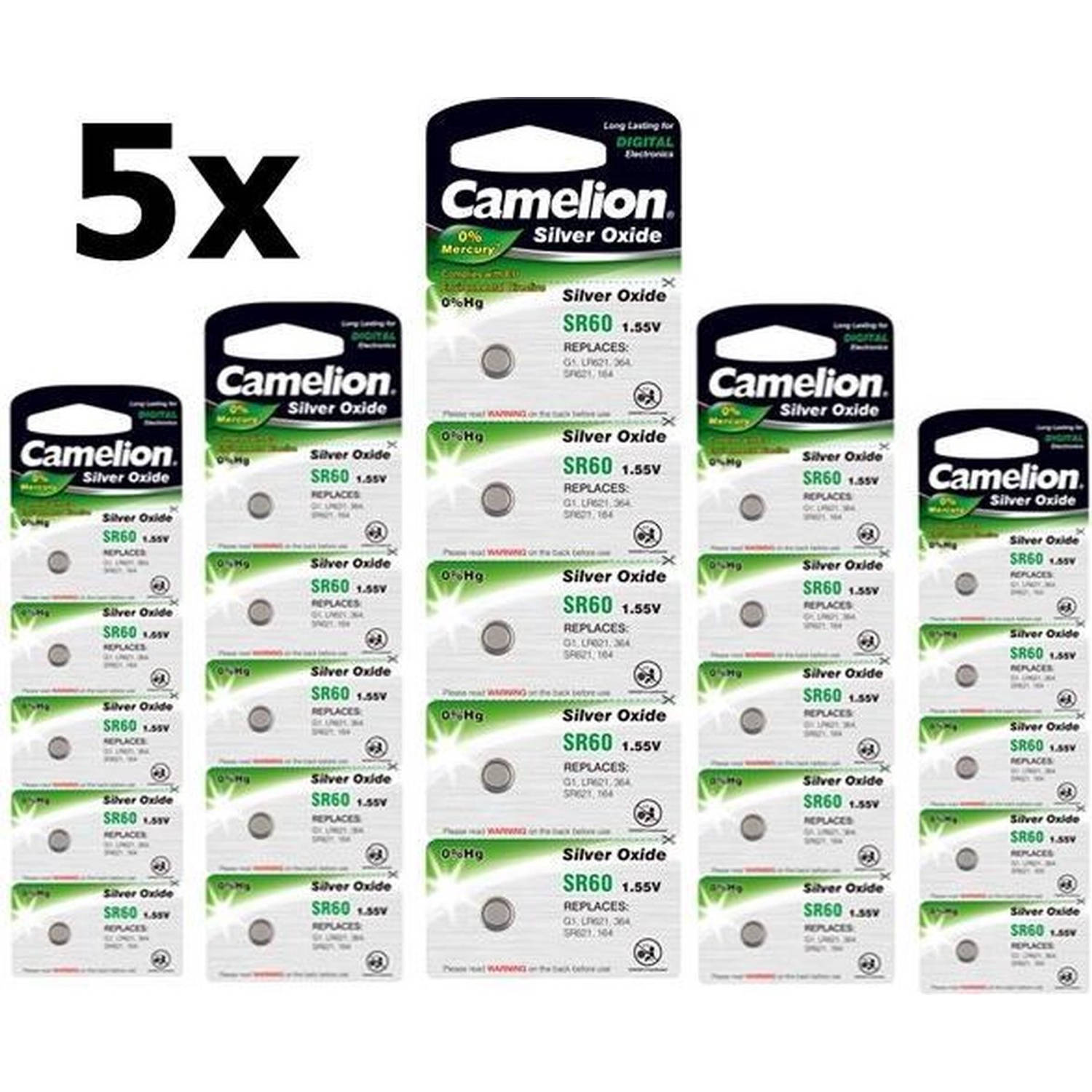 25 Stuks (5 Blisters a 5st) - Camelion Silver Oxide SR60 /364 1.55V knoopcel batterij