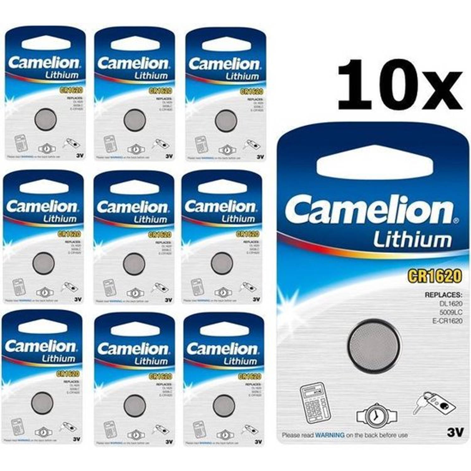 10 Stuks Camelion CR1620 3v lithium knoopcelbatterij