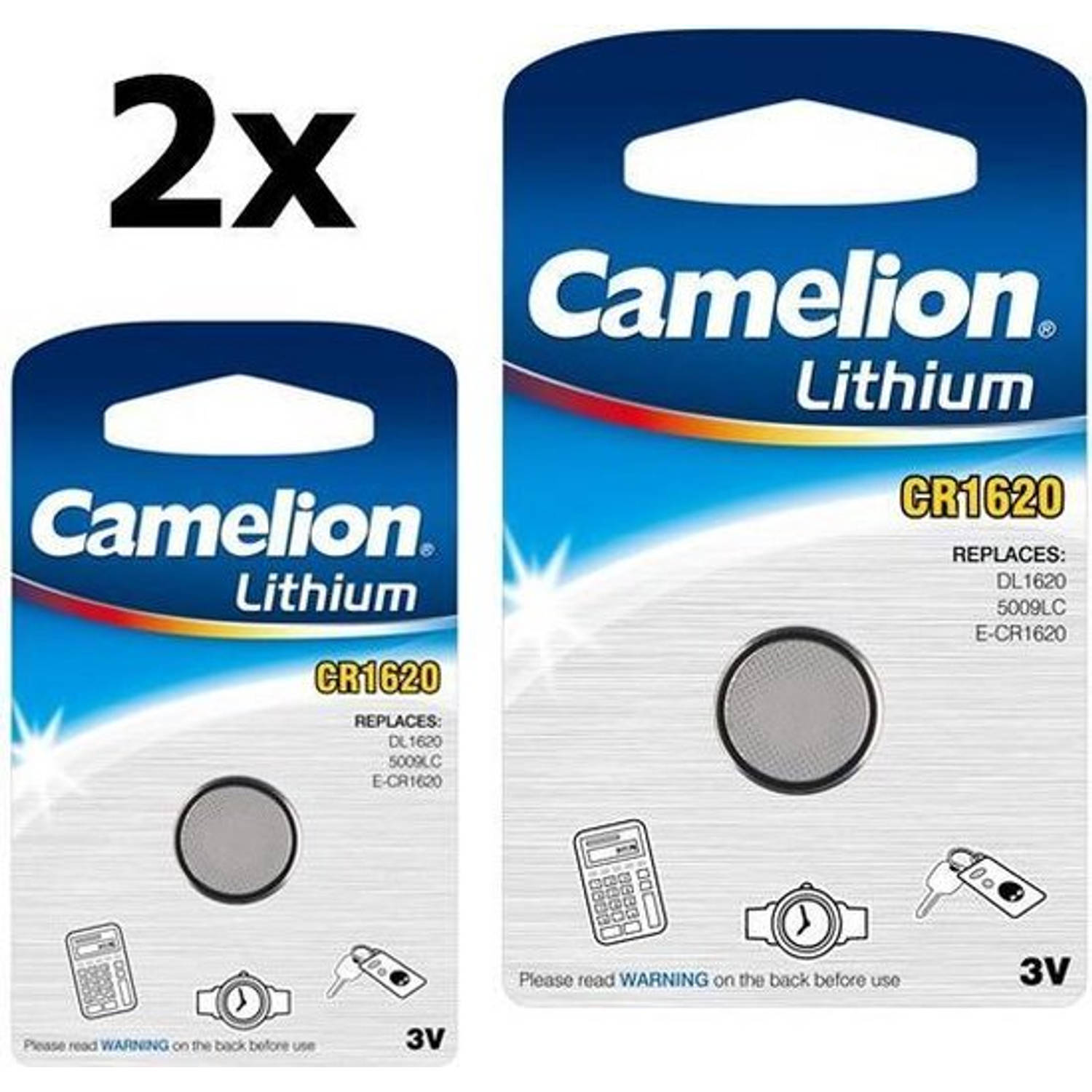 2 Stuks Camelion CR1620 3v lithium knoopcelbatterij
