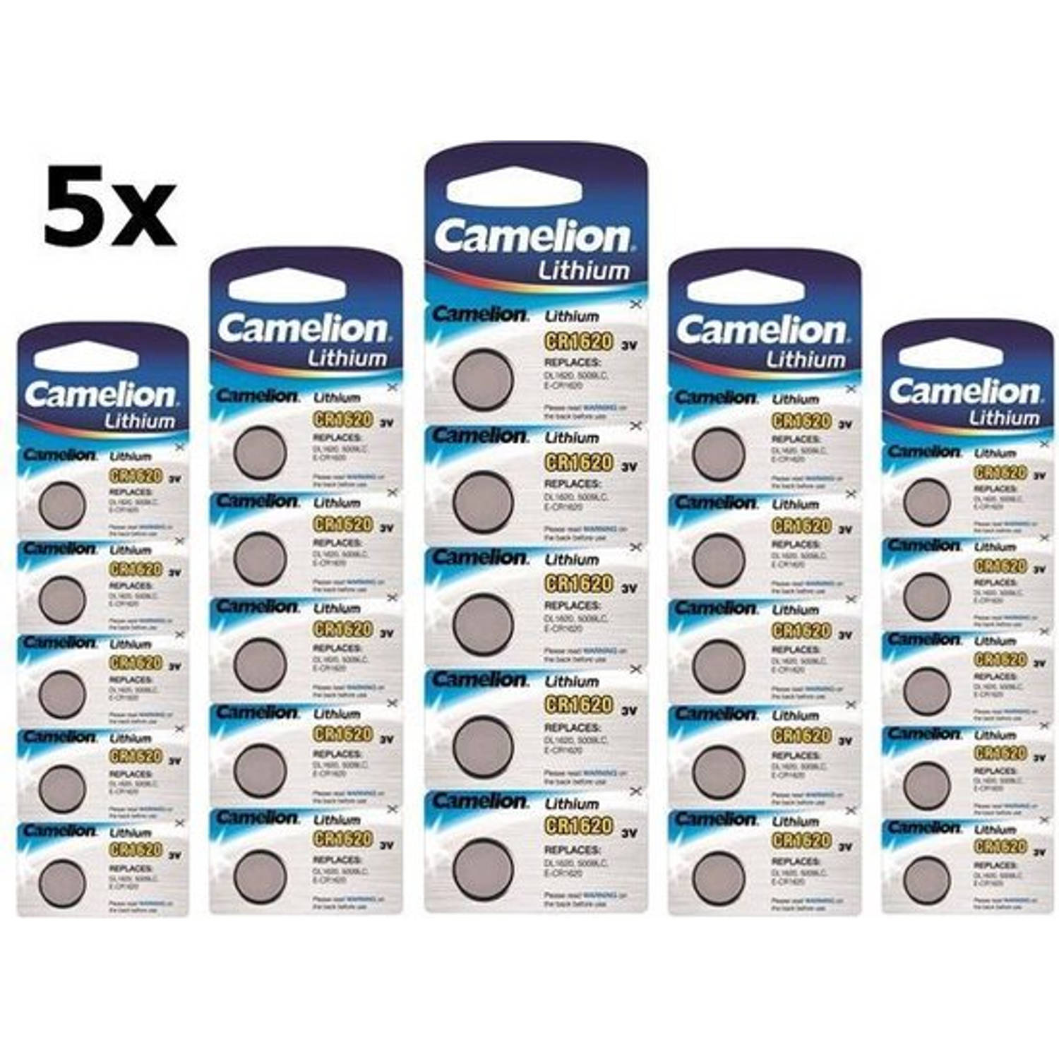 25 Stuks (5 Blister a 5st) Camelion CR1620 3v lithium knoopcelbatterij