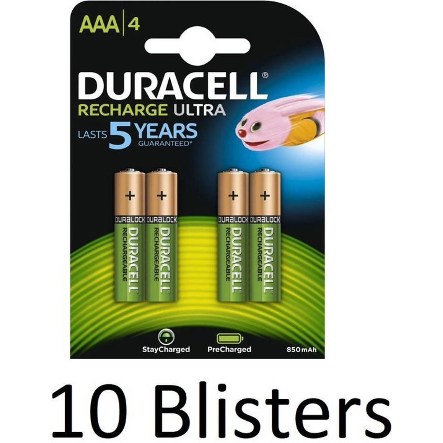 40 Stuks (10 Blisters A 4 St) Duracell Aaa Oplaadbare Batterijen 800 Mah
