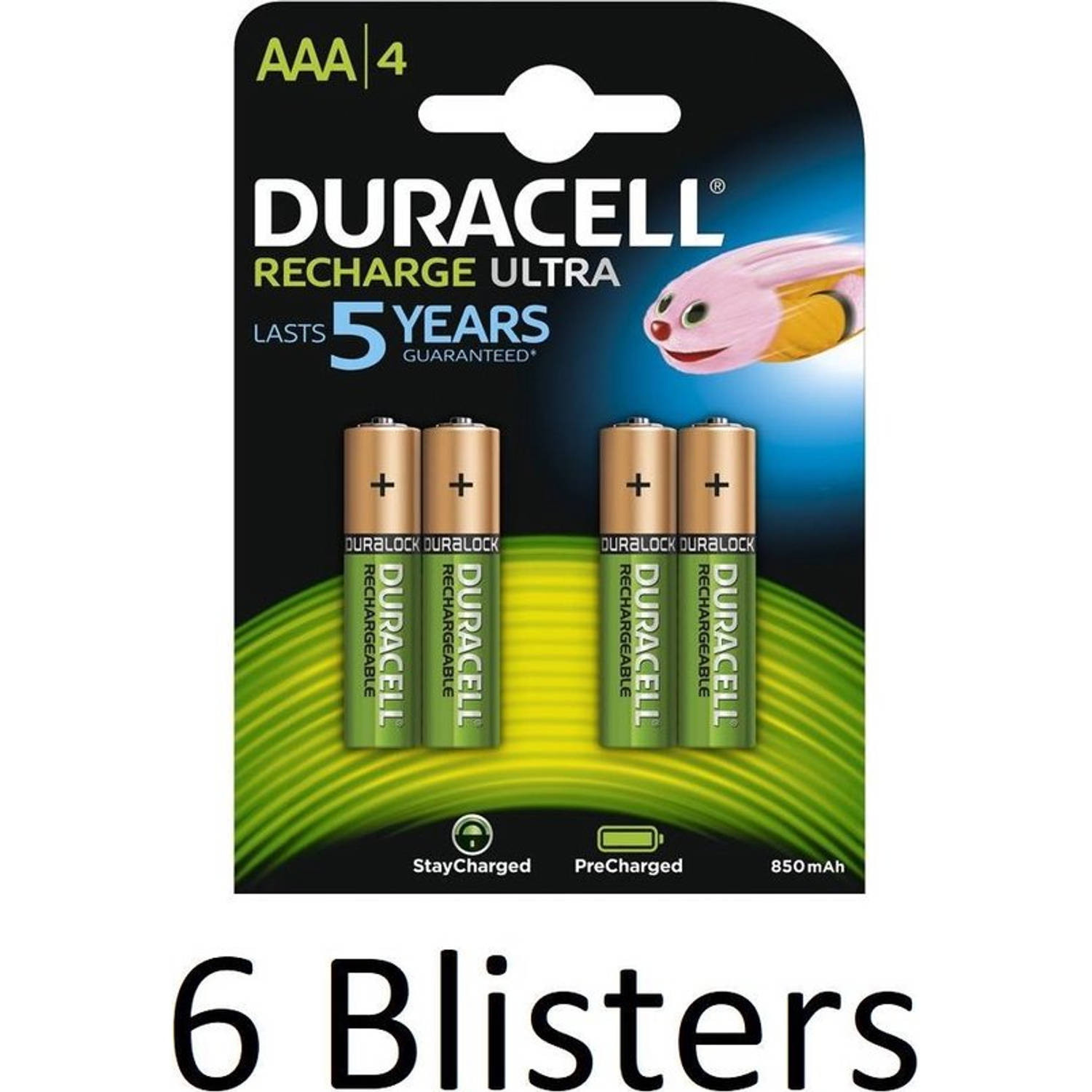 24 stuks (6 Blisters a 4 st) Duracell AAA Oplaadbare Batterijen - 800 mAh
