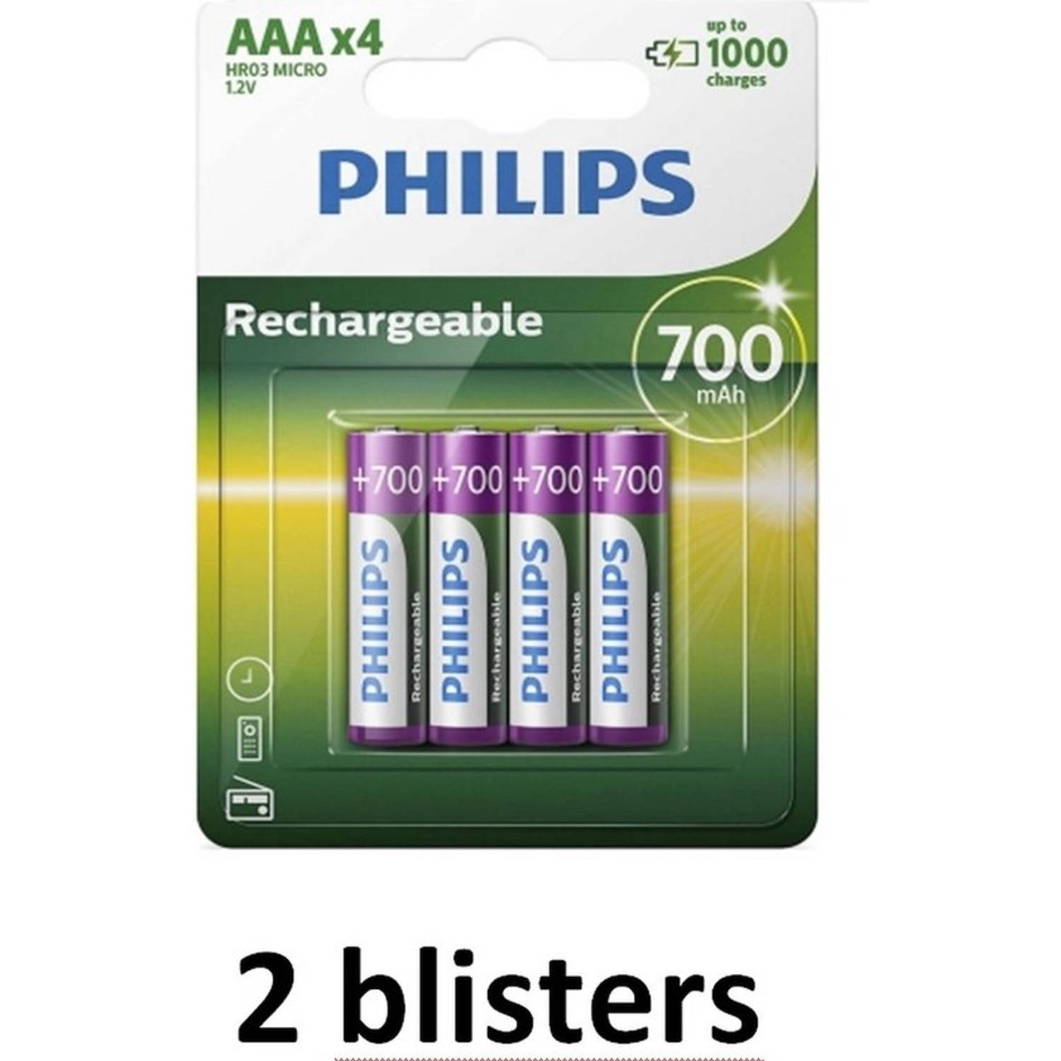 Philips AAA oplaadbare batterij - 700mAh - 8 batterijen (2 blisters a 4 stuks)