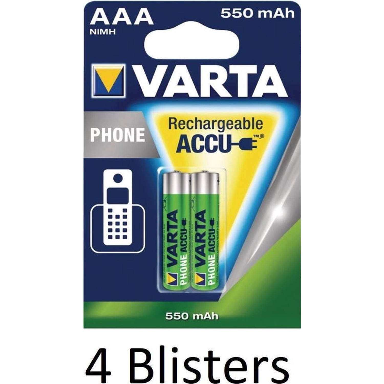 voorzichtig Natuur Denken 8 Stuks (4 Blisters a 2 st) Varta oplaadbare batterijen AAA, 550 mAh |  Blokker