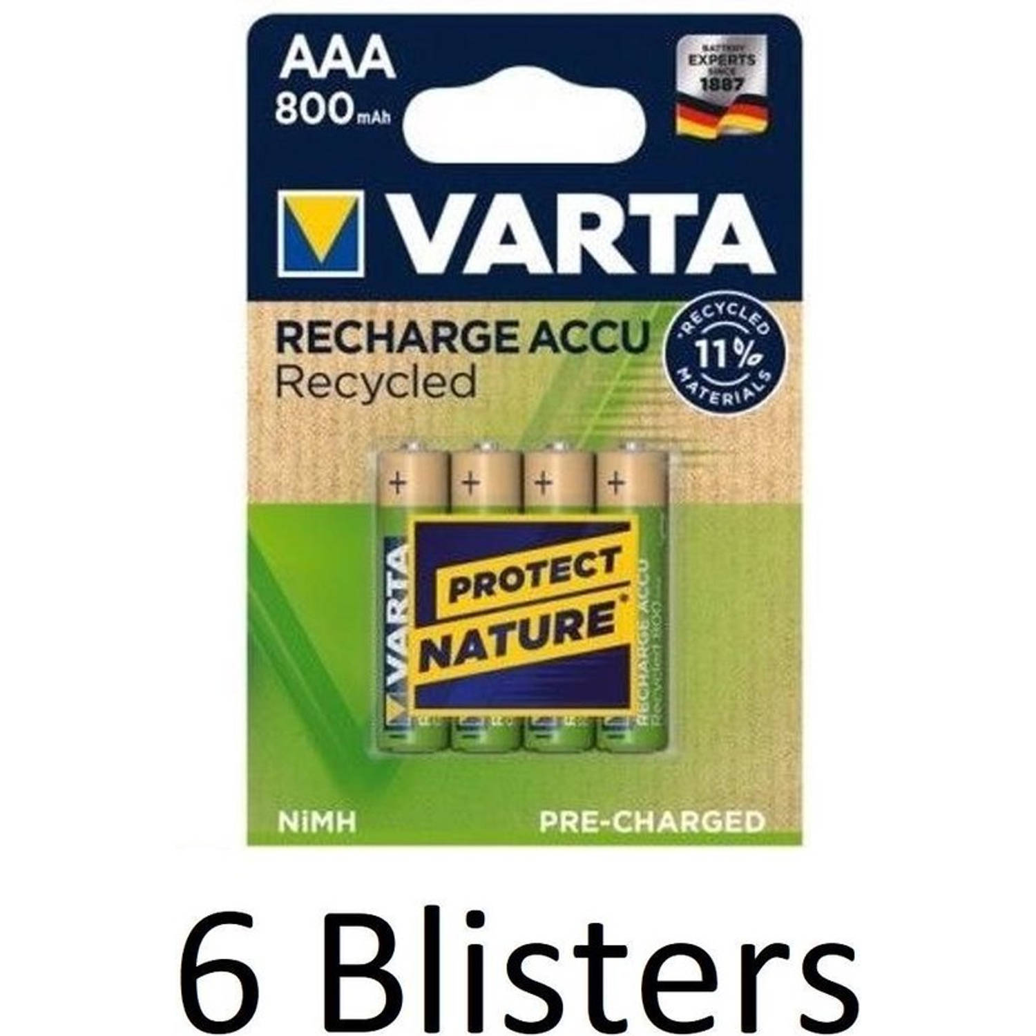 24 Stuks (6 Blisters A 4 St) Varta Recharge Accu Recycled Aaa Oplaadbare Batterijen 800 Mah