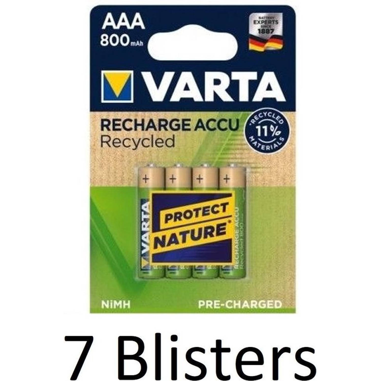 28 Stuks (7 Blisters A 4 St) Varta Recharge Accu Recycled Aaa Oplaadbare Batterijen 800 Mah