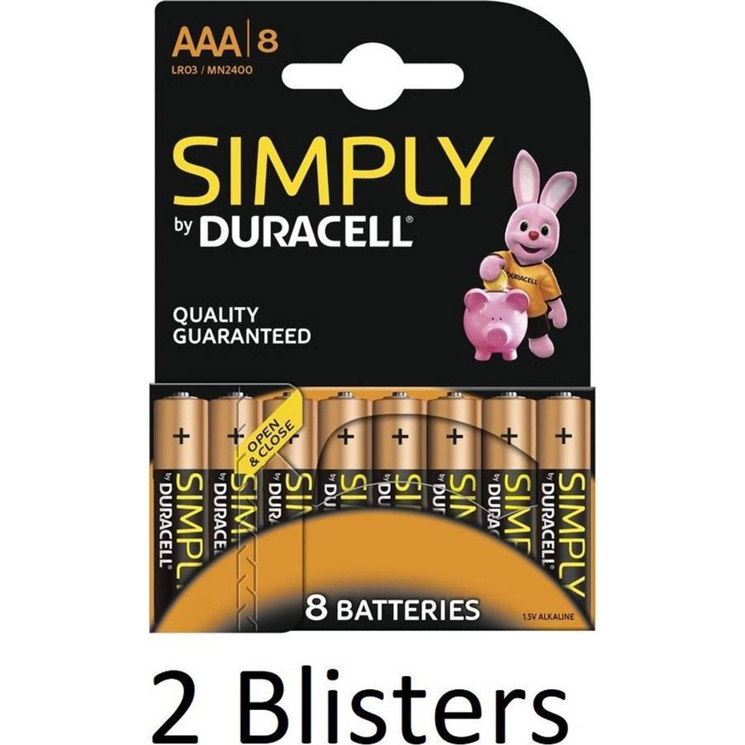 16 stuks (2 blisters a 8 st) Duracell AAA Batterijen