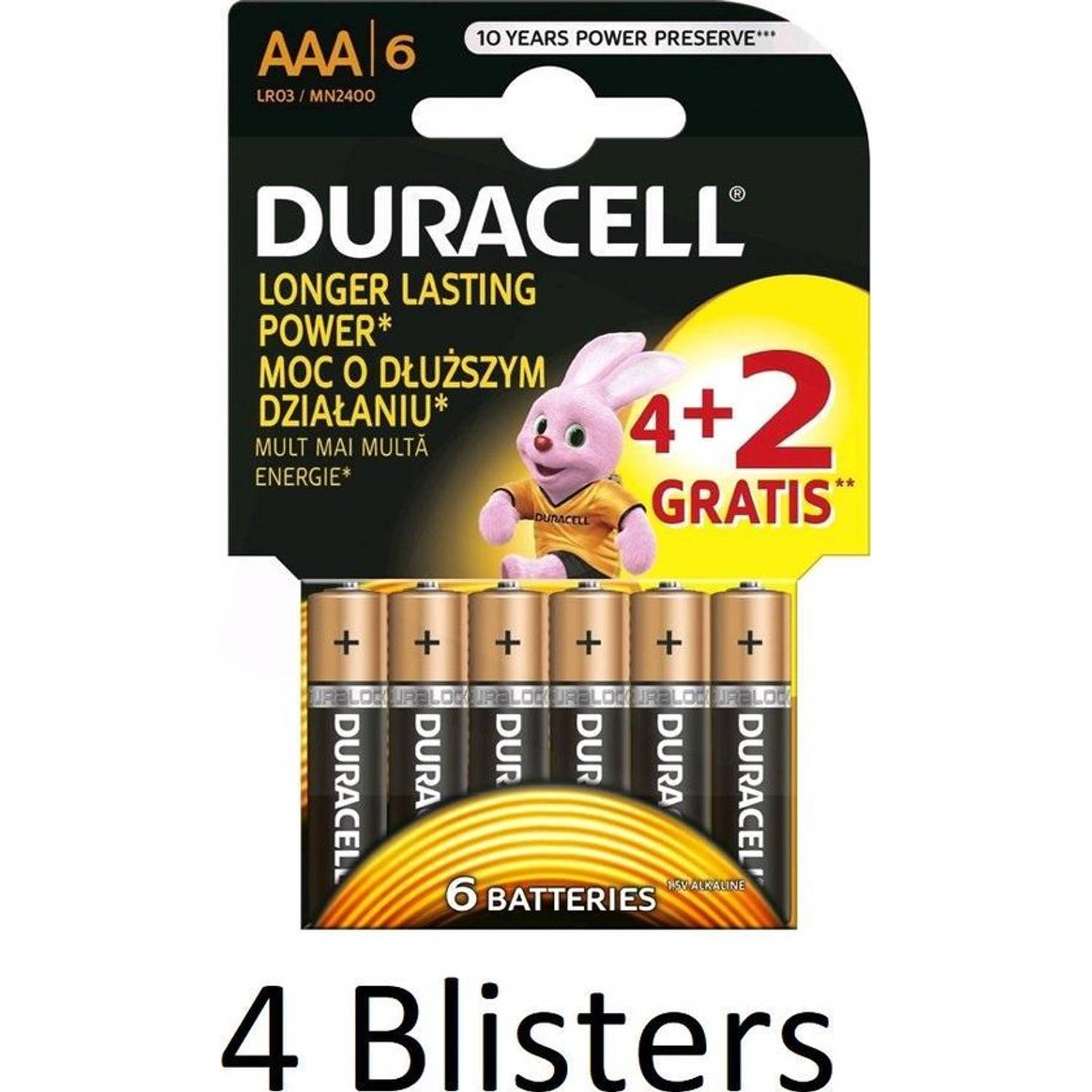 24 Stuks (4 Blisters a 6 st) Duracell Batterijen AAA