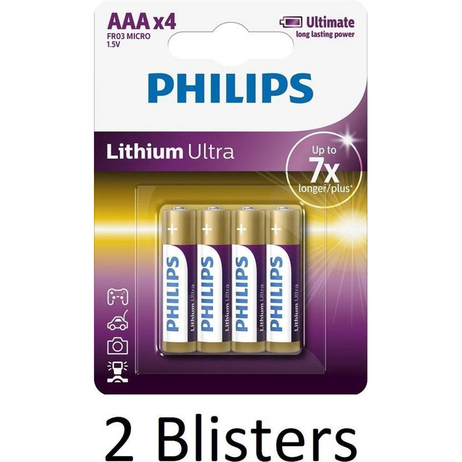 8 Stuks (2 Blisters a 4 st) Philips AAA Lithium Ultra Batterijen