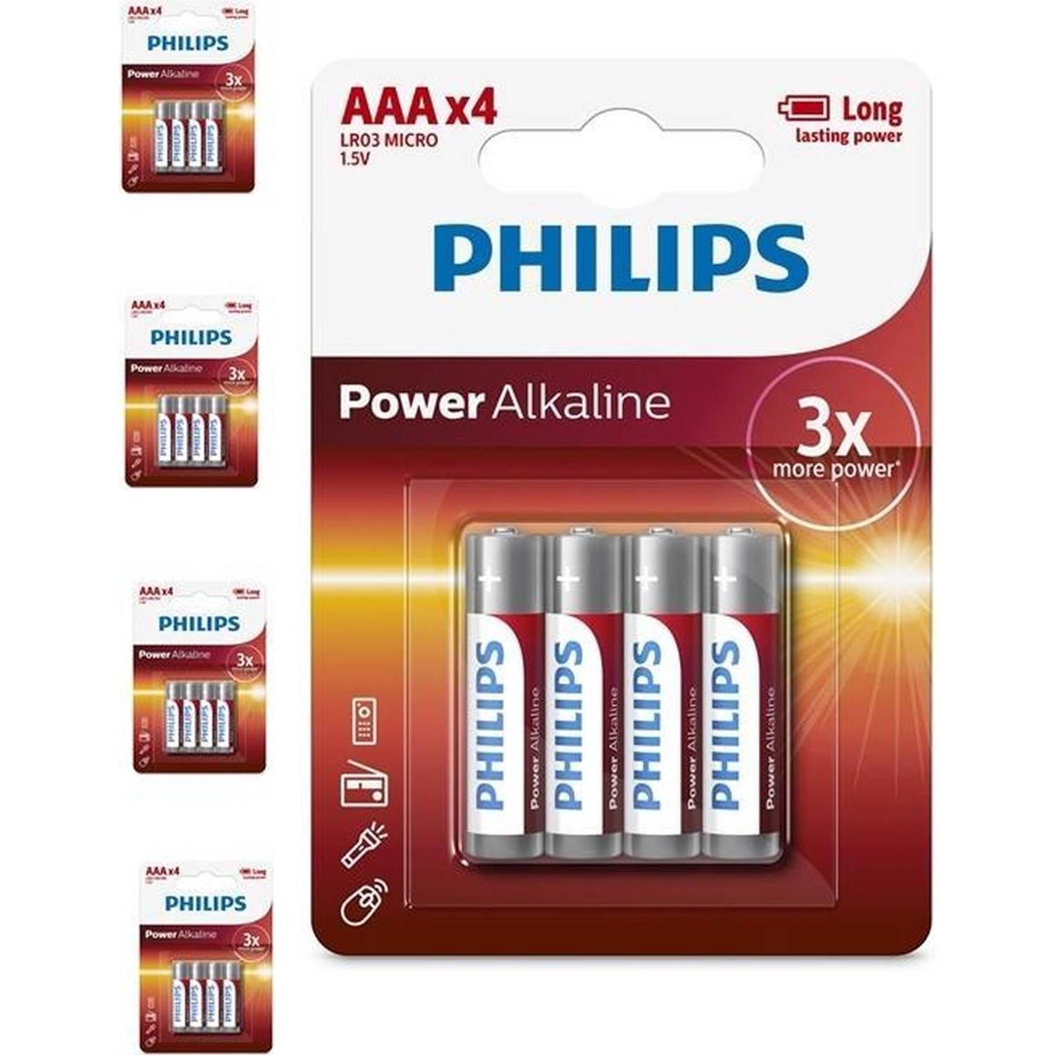 20 Stuks (5 blisters a 4st) - AAA R3 Philips Power Alkaline