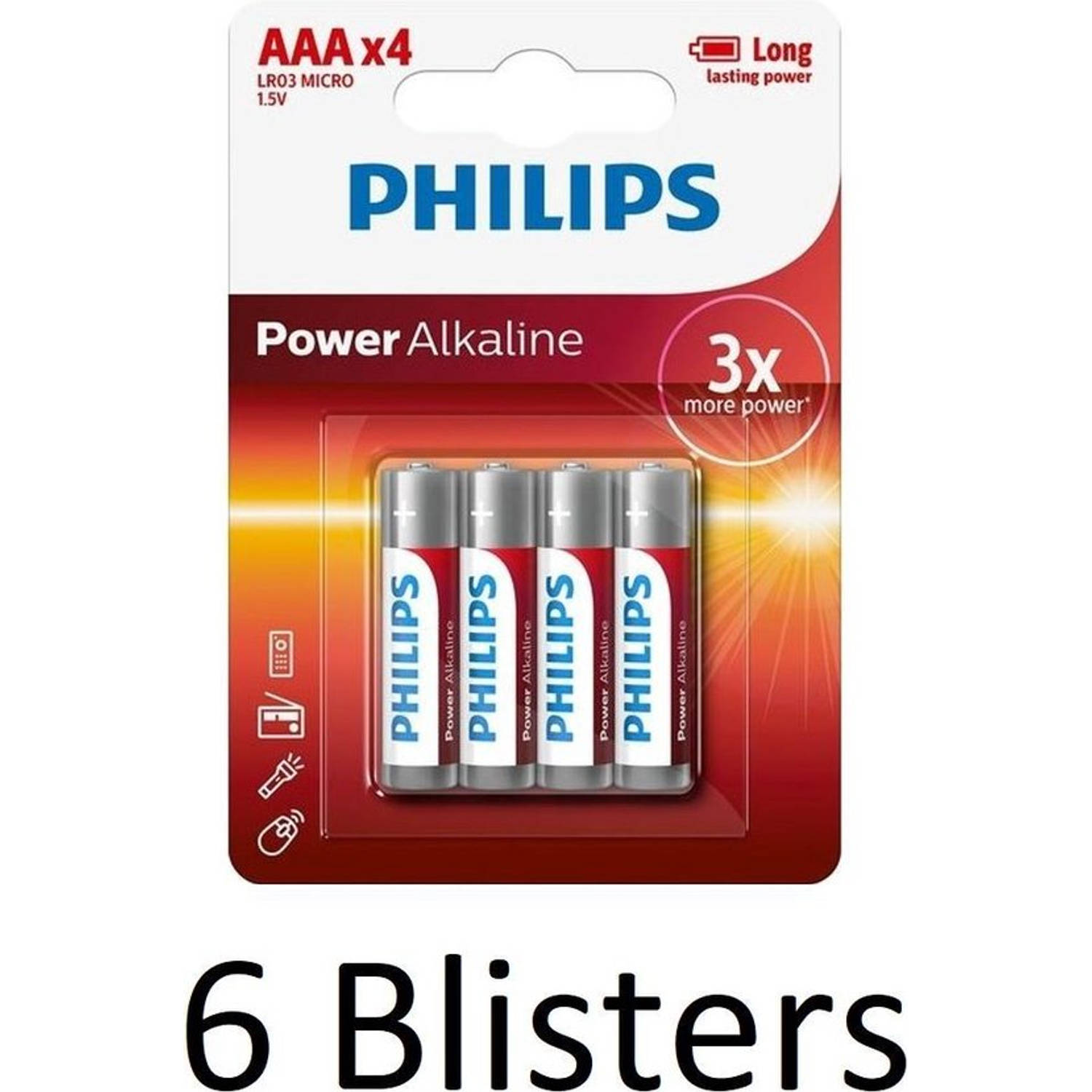 24 Stuks (6 Blisters a 4 st) Philips Power Alkaline AAA