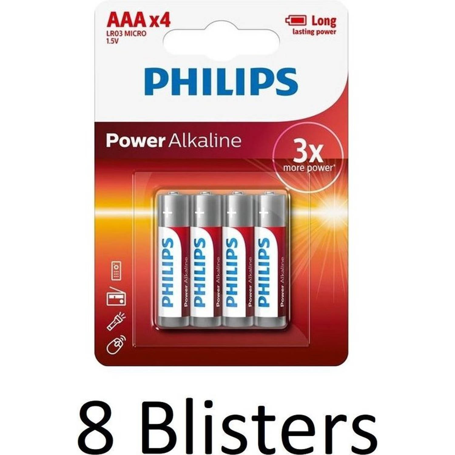 32 Stuks (8 Blisters a 4 st) Philips Power Alkaline AAA