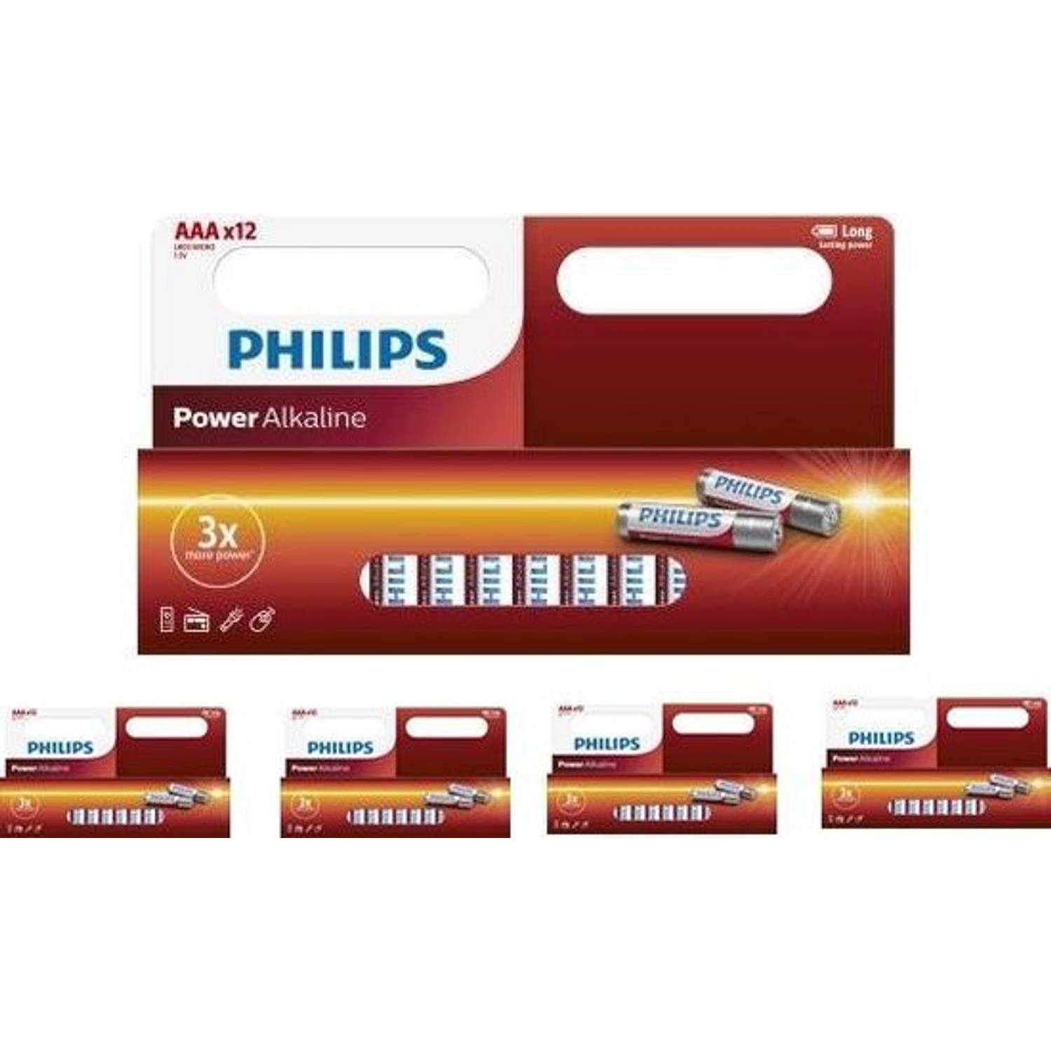 60 Stuks (5 blisters a 12st) - AAA R3 Philips Power Alkaline